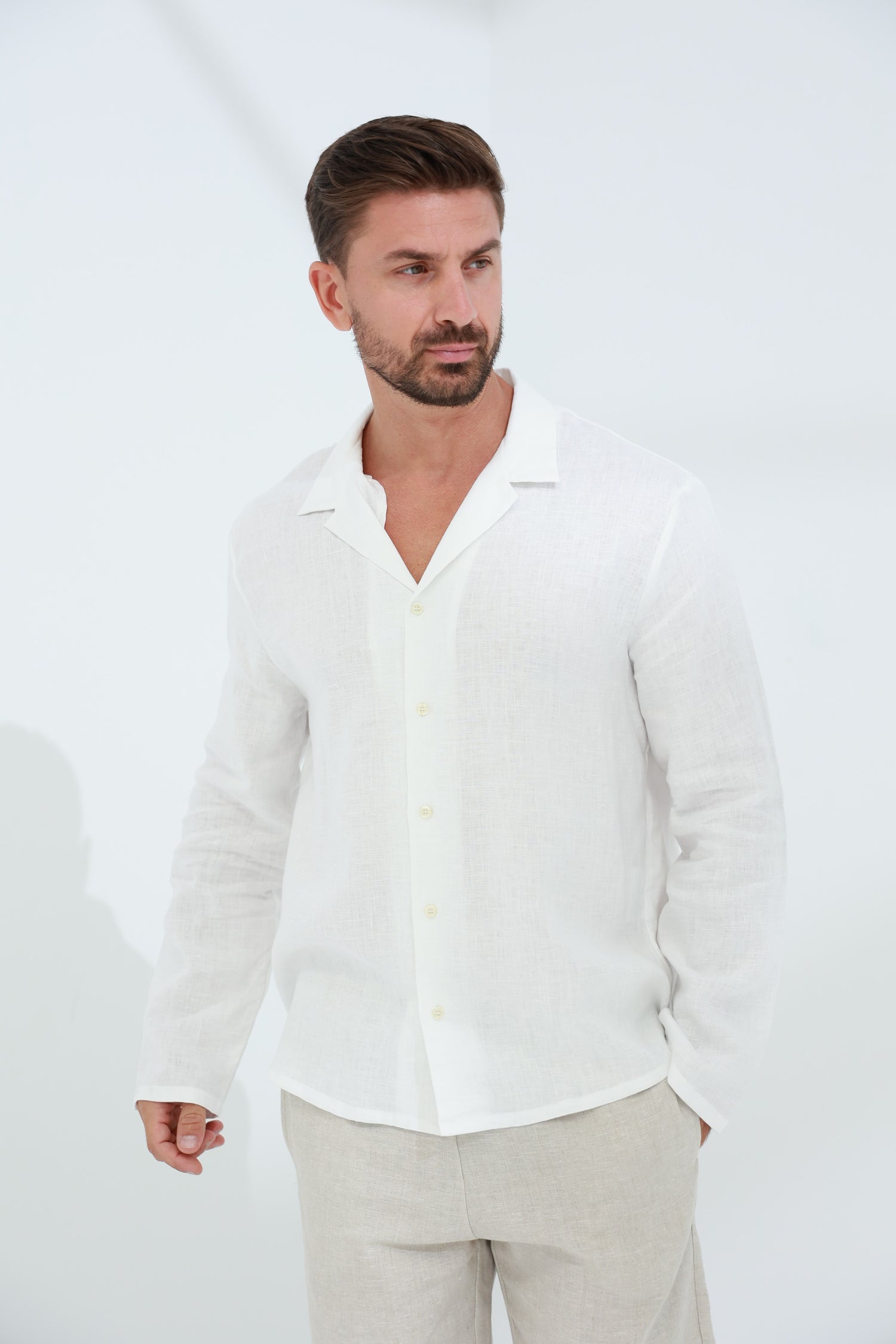 Occhi Men's 100% Pure Linen Shirt White | G Linen World