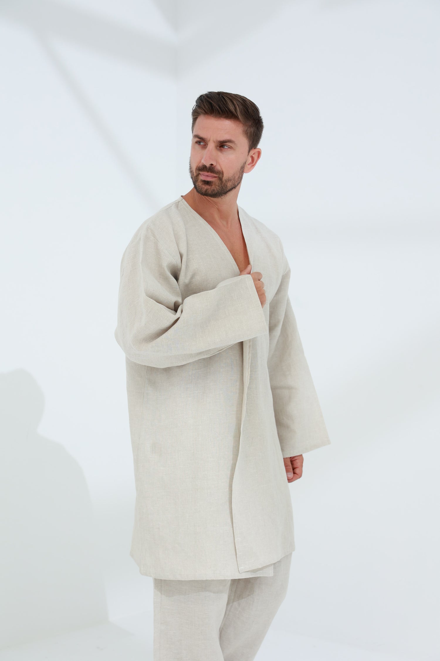 Leggera Men's Linen Cardigan Beige - G Linen World