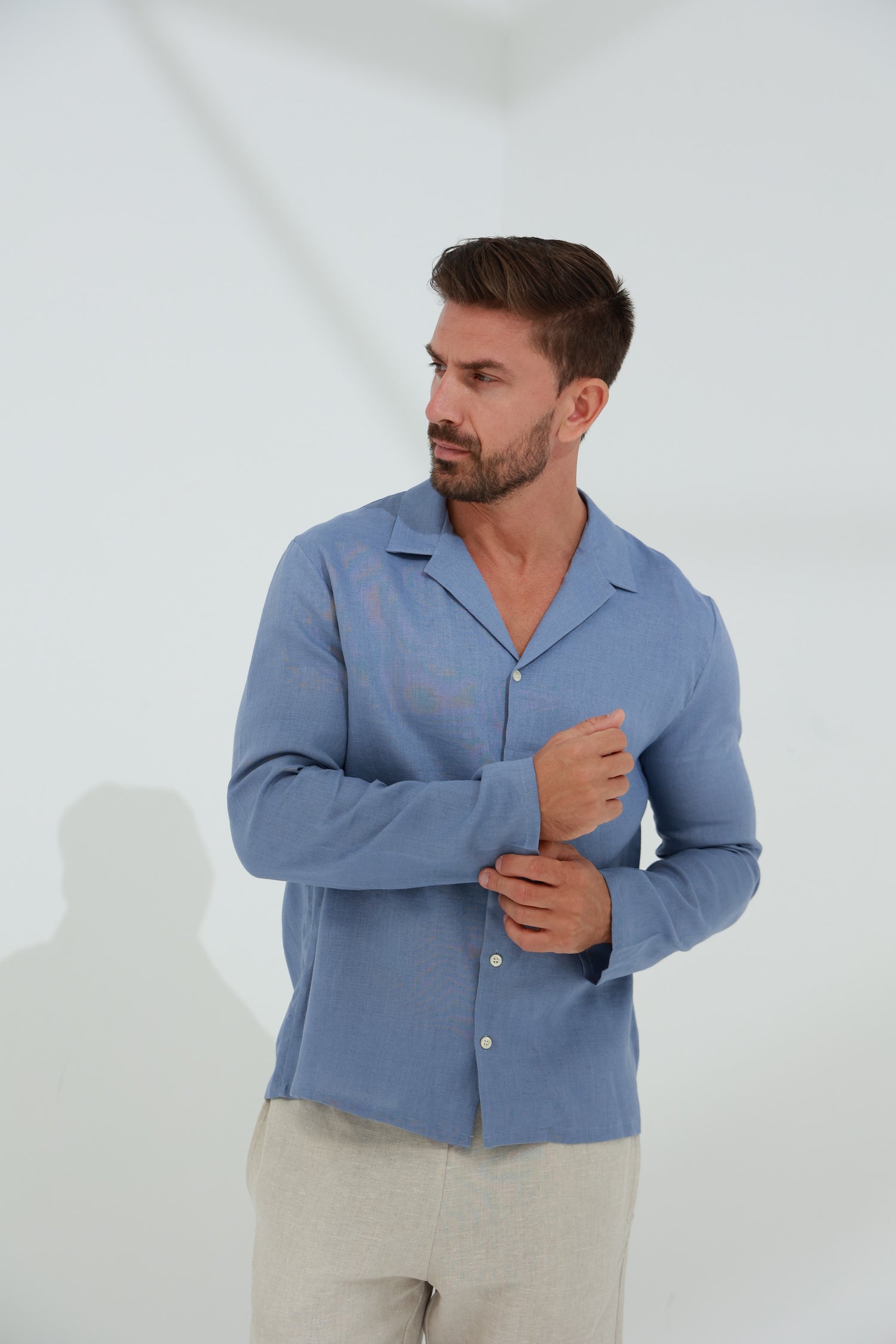 Occhi Men's 100% Linen Shirt - Blue