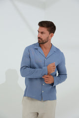 Occhi Men's 100% Linen Shirt - Blue