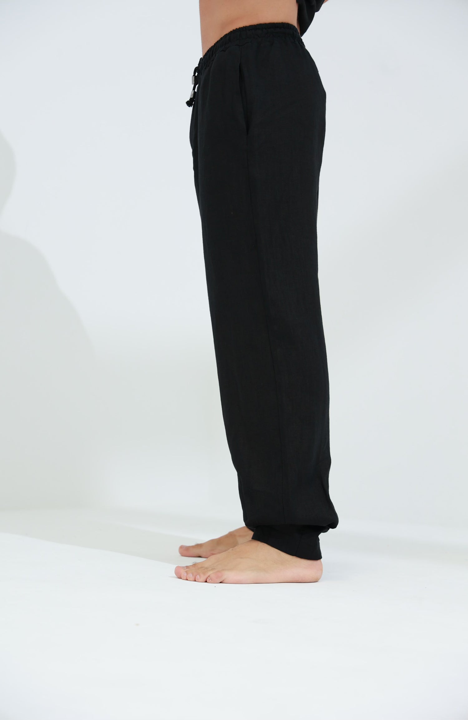 Commode Men's Relaxed Loose Fit 100% Linen Pants Black | G Linen World