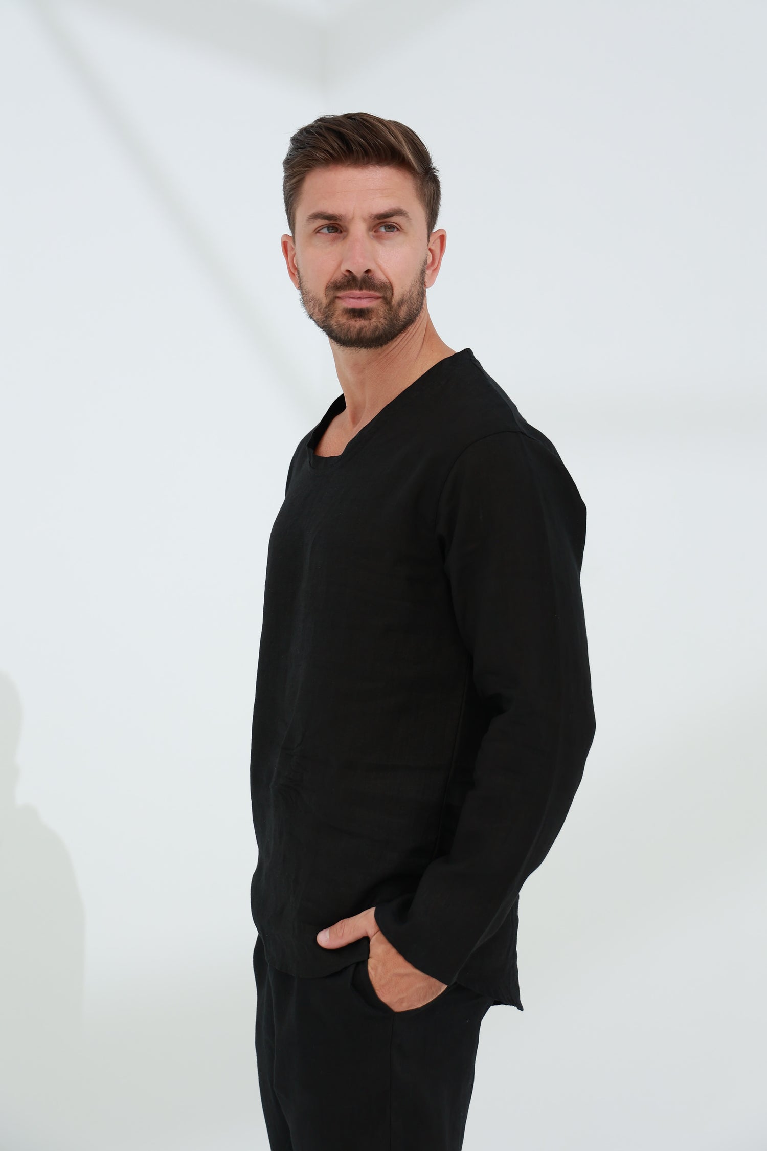 Ditta Men's 100% Linen Top Black | G Linen World