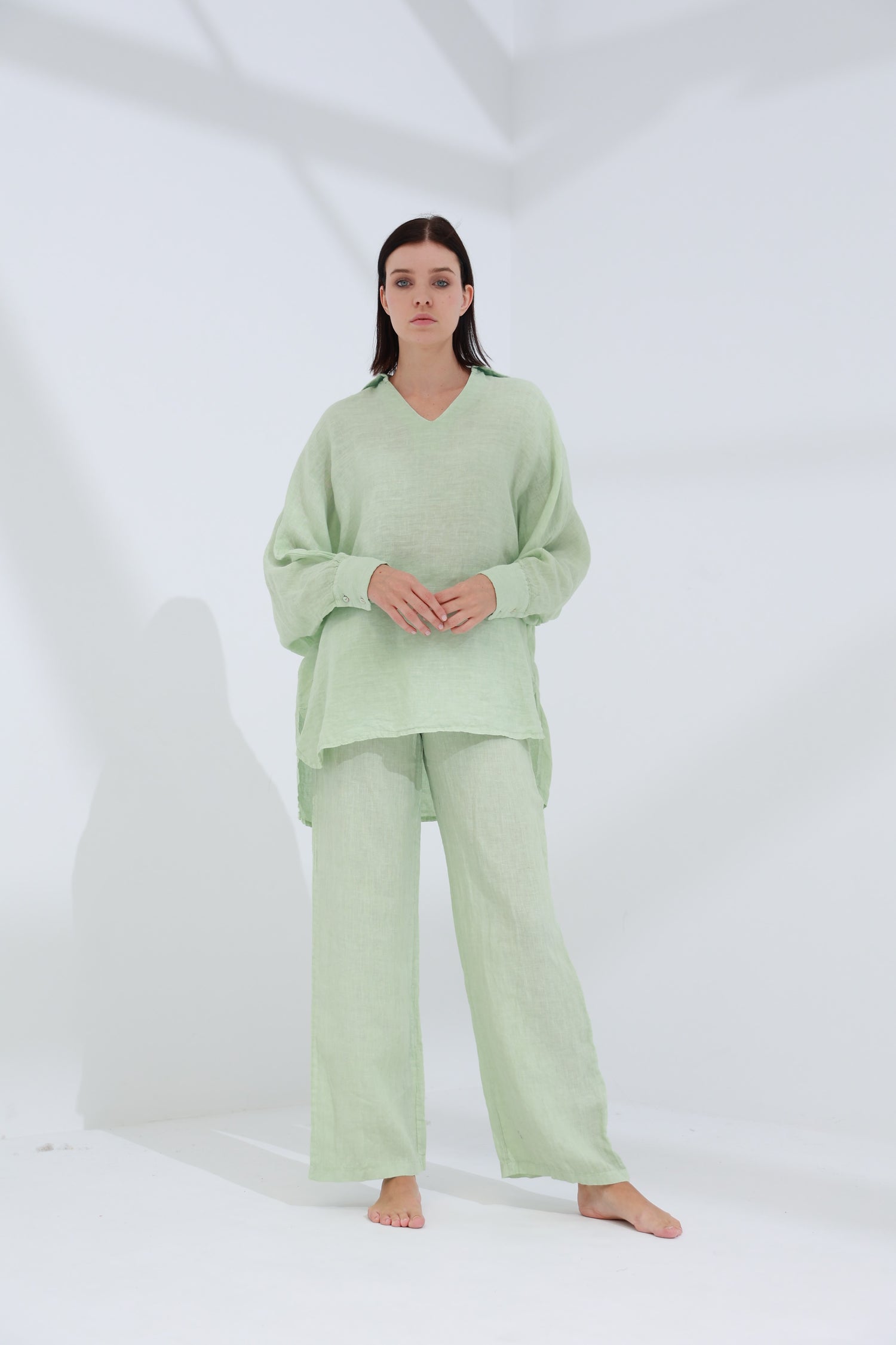 Armonia Straight Leg Linen Pants Verdino | G Linen World