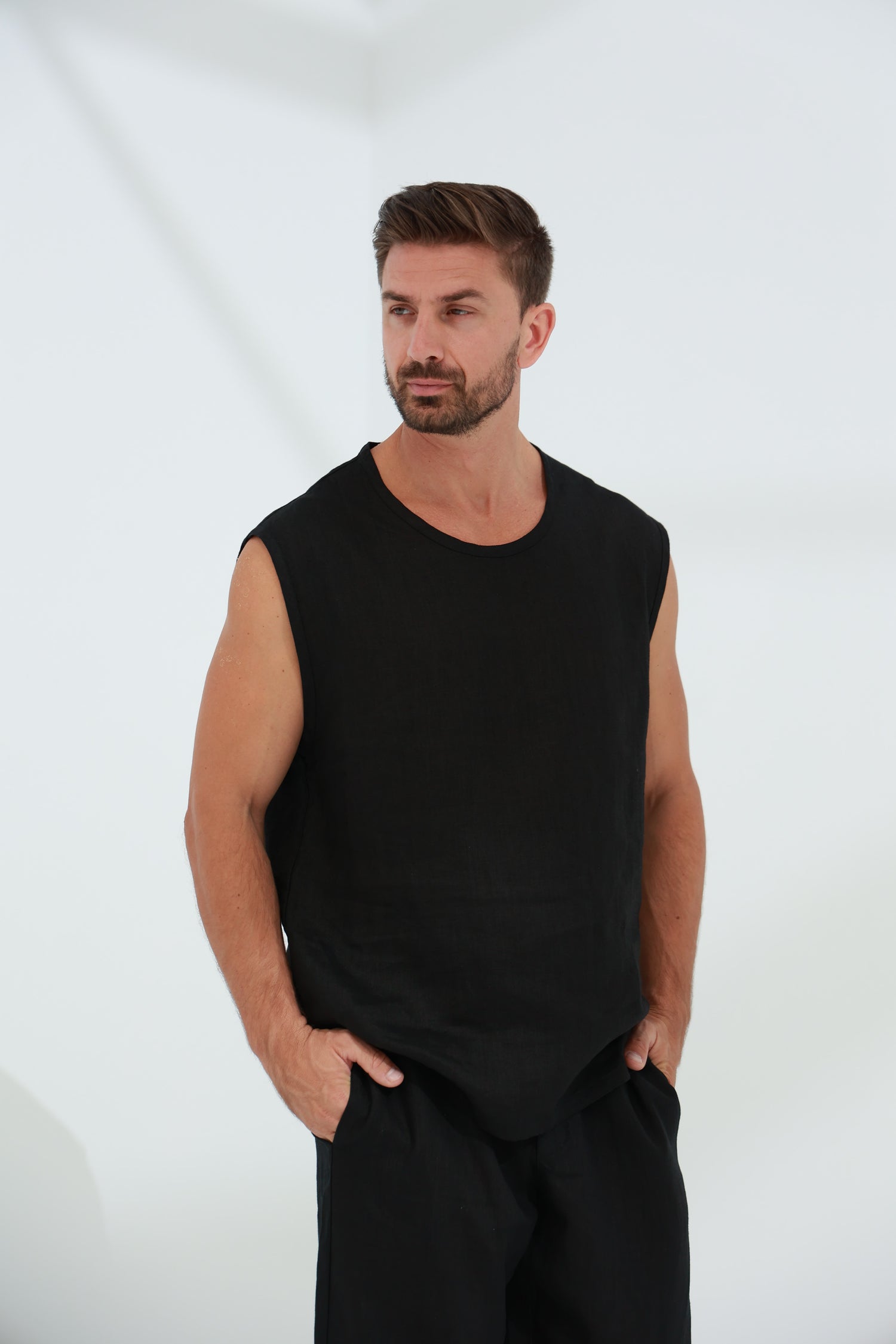 Commode Men's 100% Linen Top Black | G Linen World