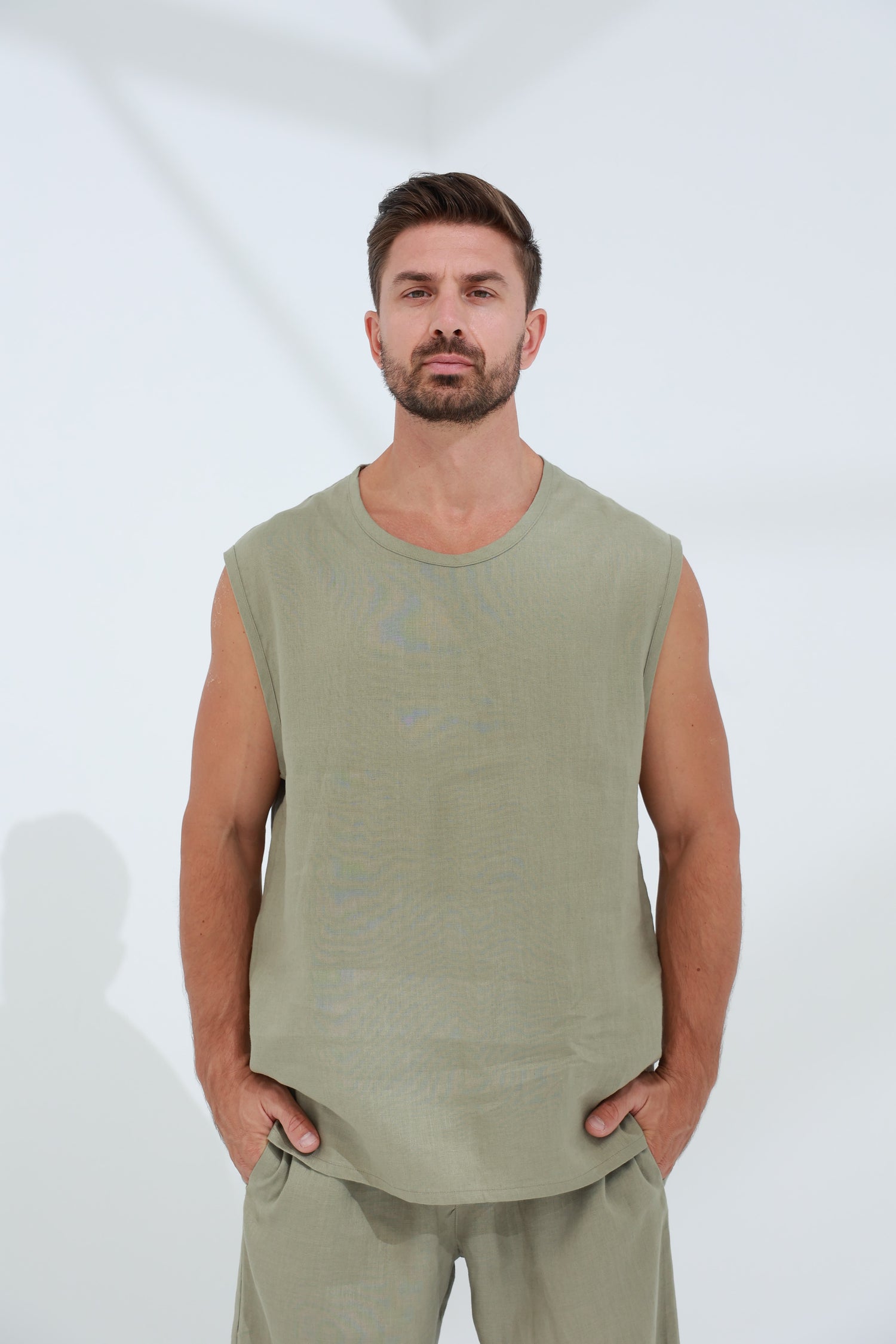 Commode Men's 100% Linen Top Green | G Linen World