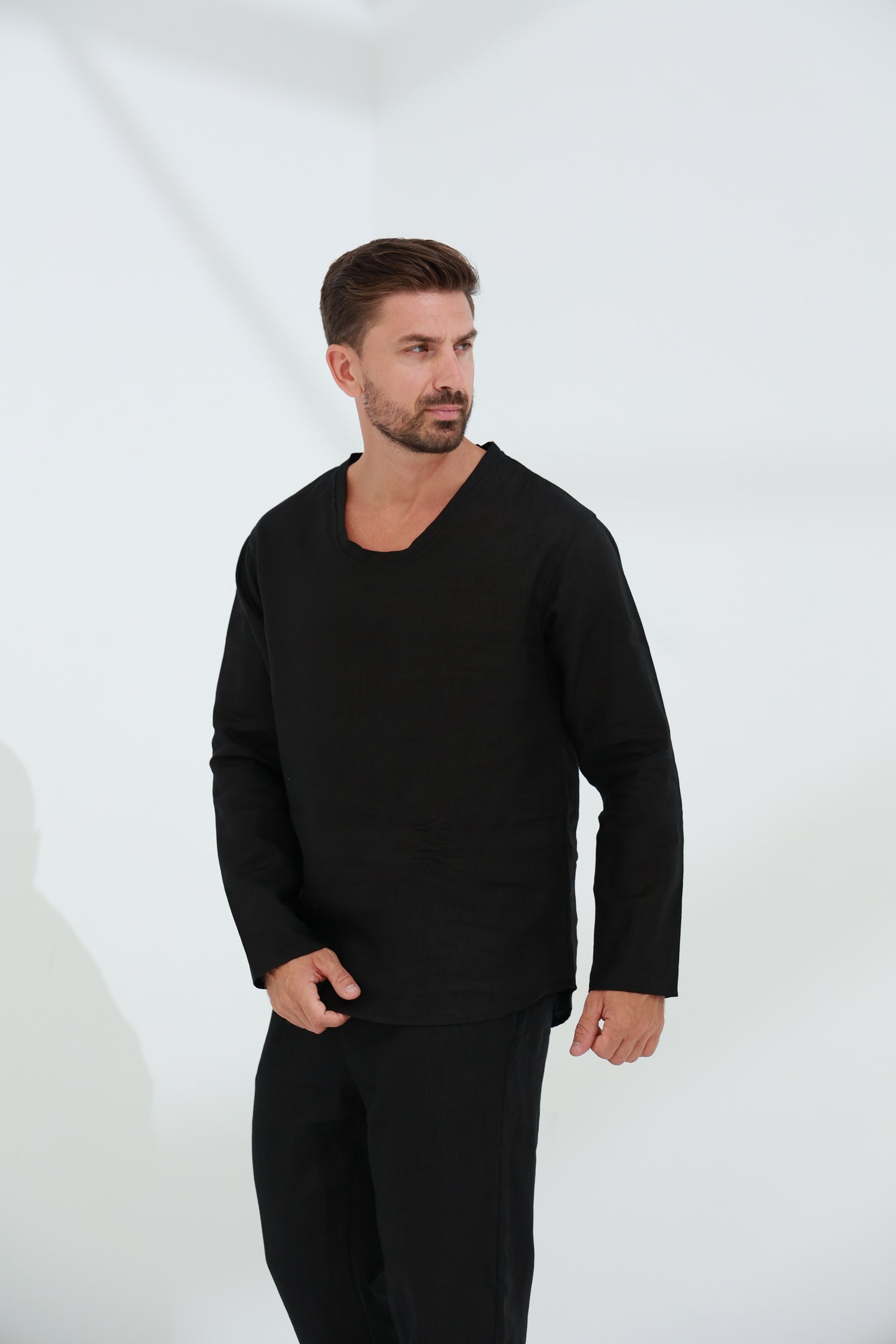 Ditta Men's 100% Linen Top Black | G Linen World