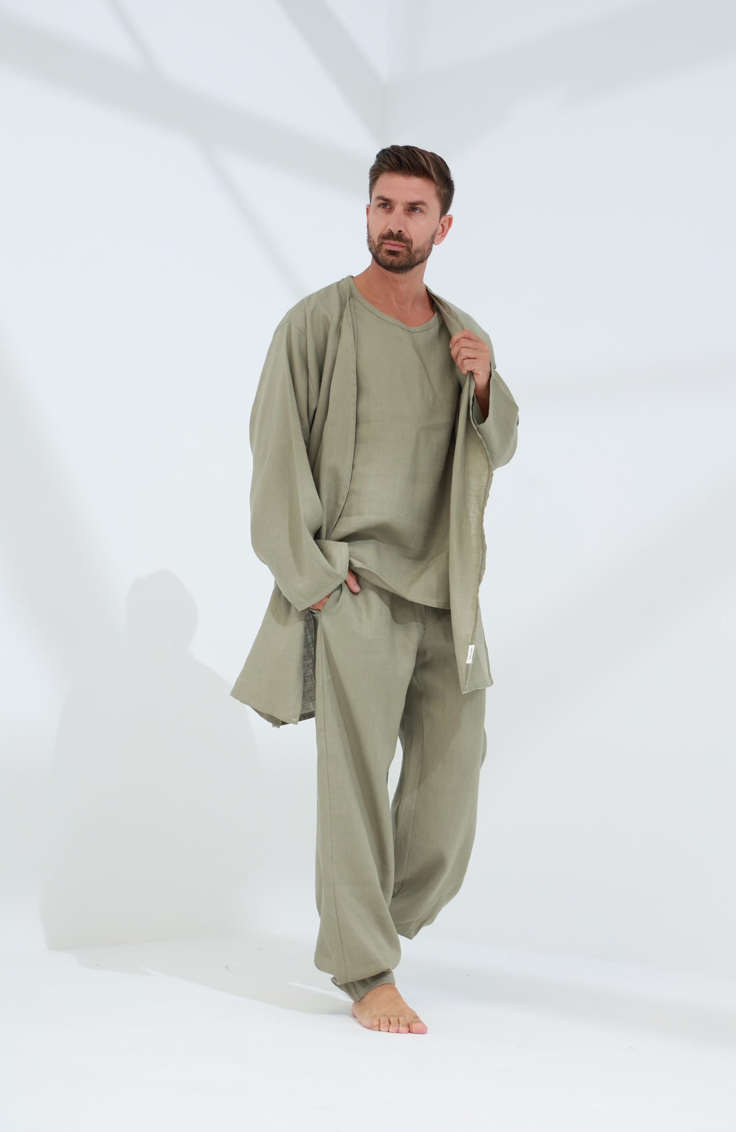 Leggera Men's Linen Cardigan Green - G Linen World