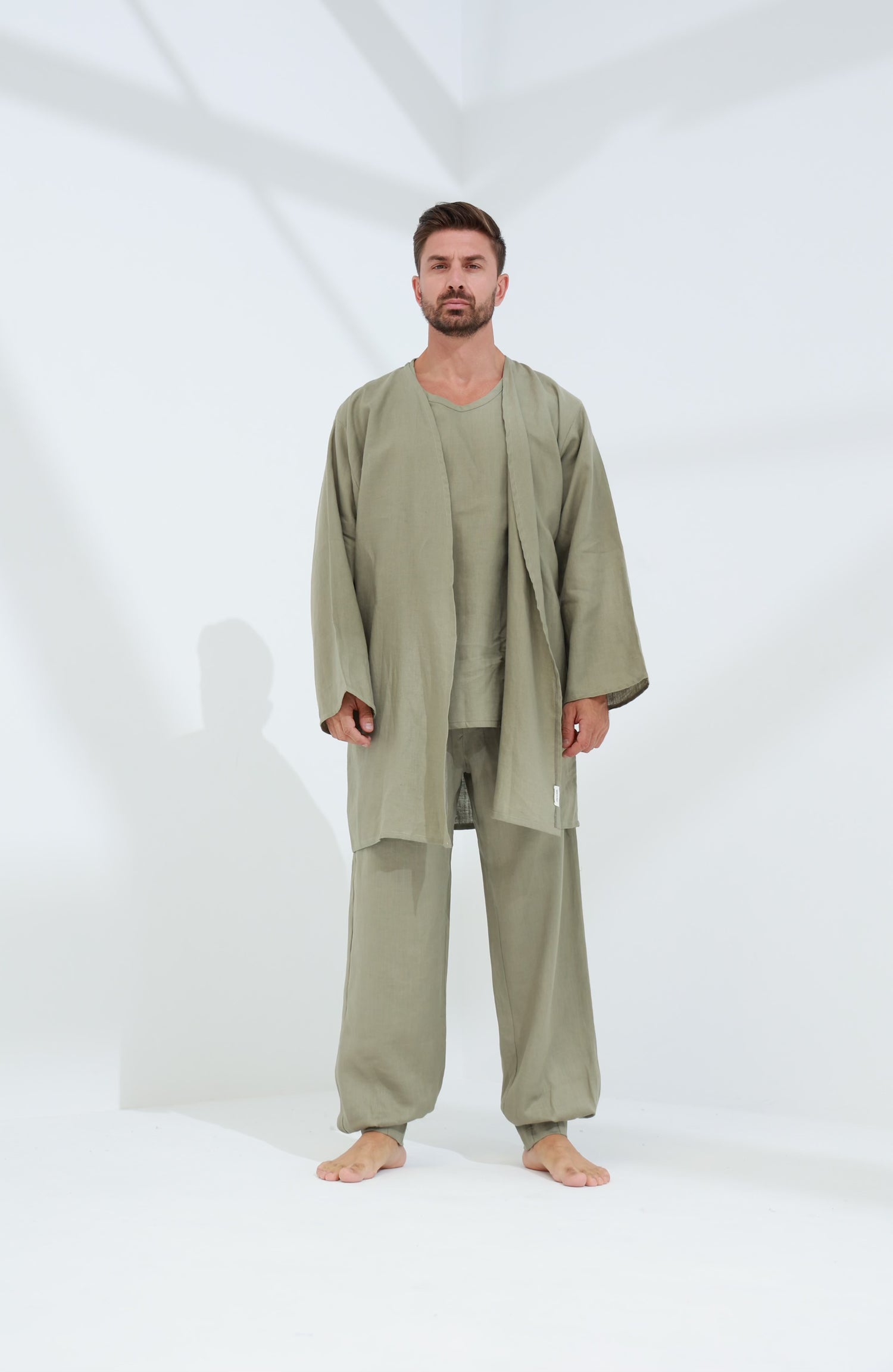 Leggera Men's Linen Cardigan Green - G Linen World