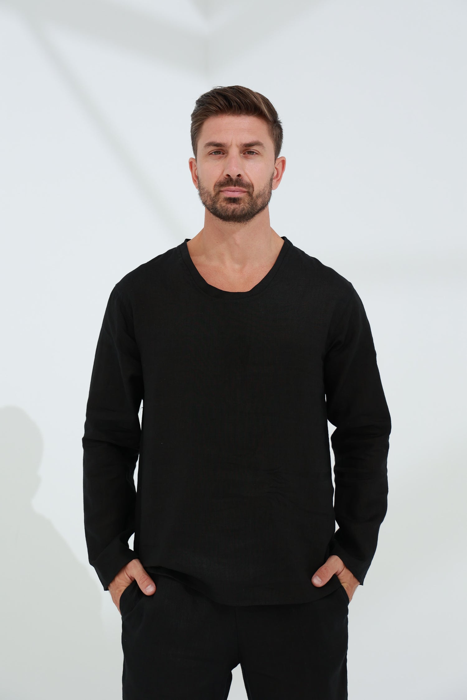 Ditta Men's 100% Linen Top Black | G Linen World