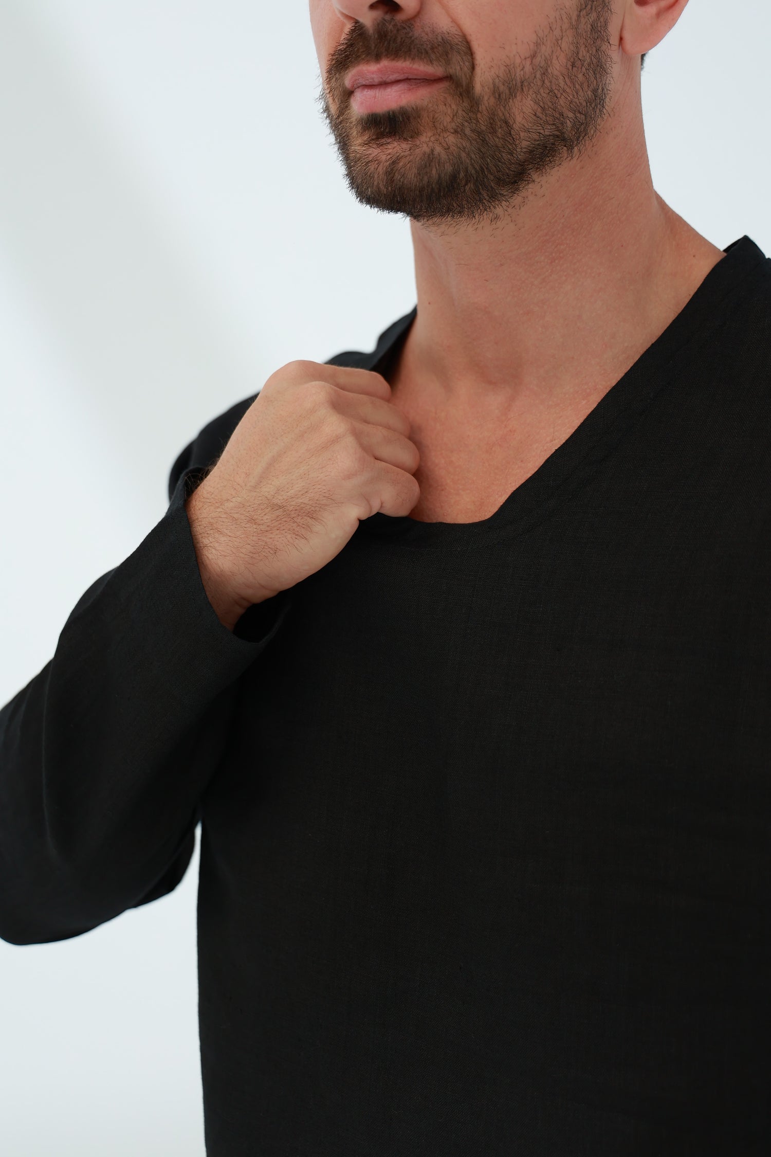 Ditta Men's 100% Linen Top Black | G Linen World