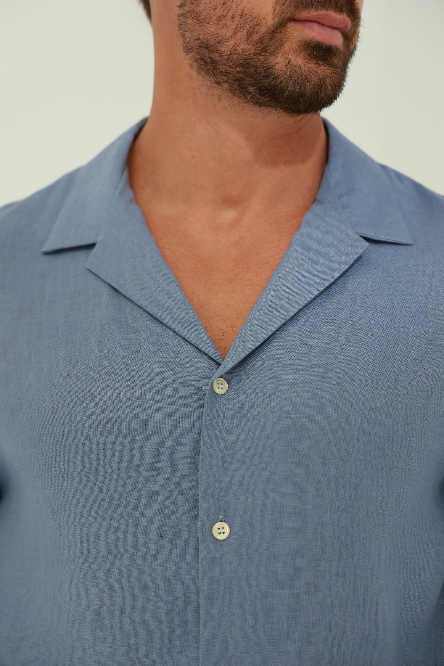 Occhi Men's 100% Linen Shirt - Blue