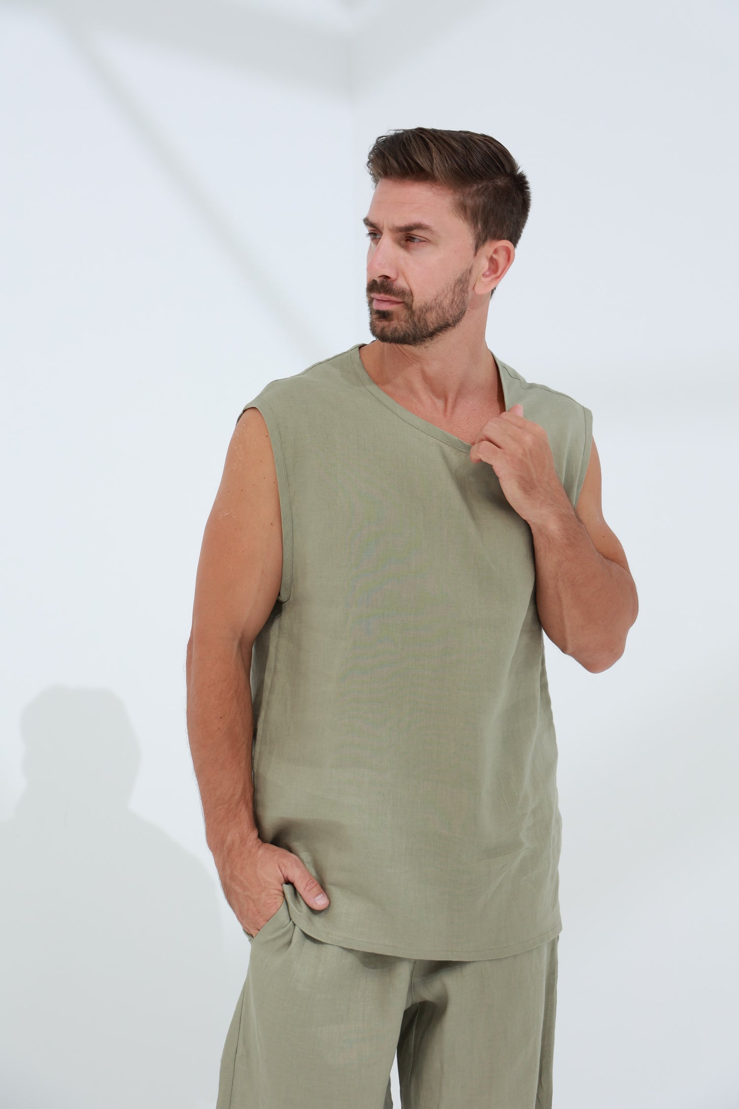 Commode Men's 100% Linen Top Green | G Linen World