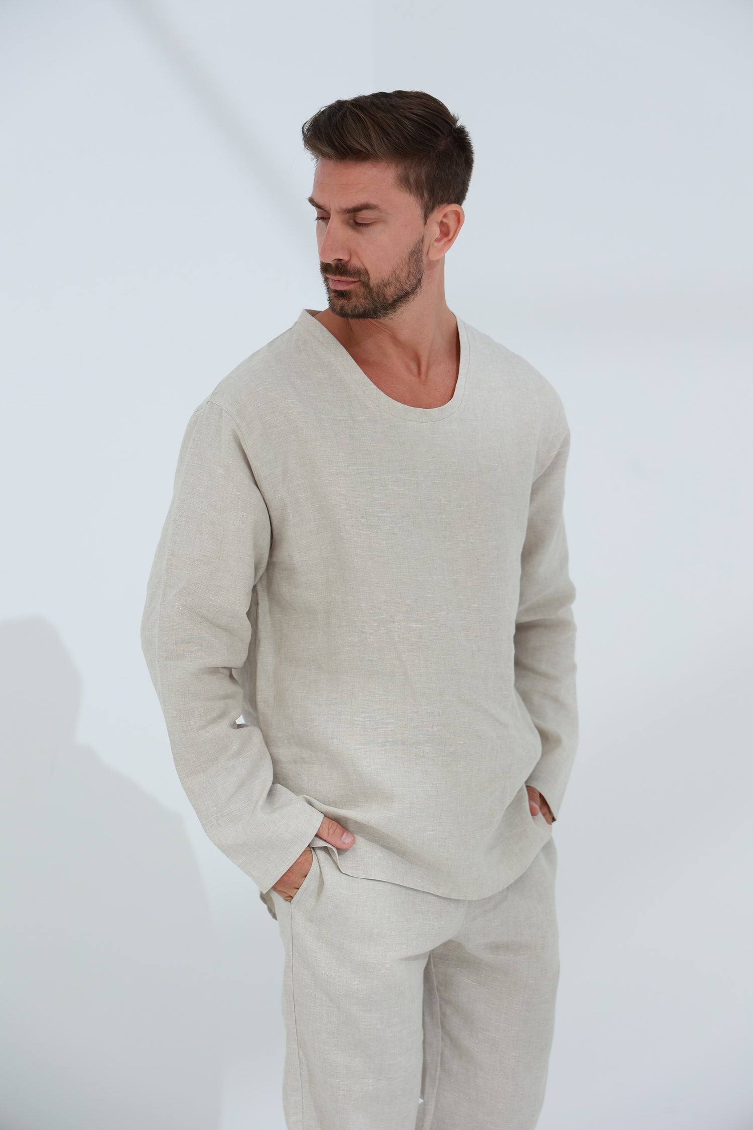 Ditta Men's 100% Linen Top in Beige | G Linen World