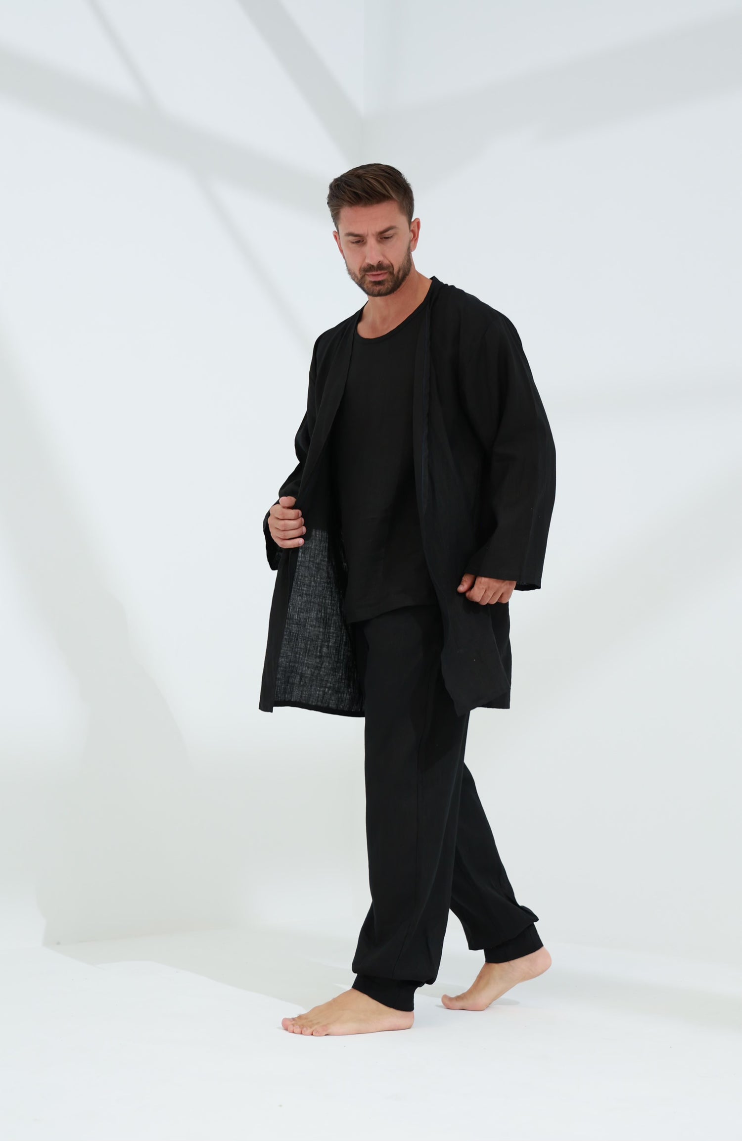 Leggera Men's Linen Cardigan Black - G Linen World