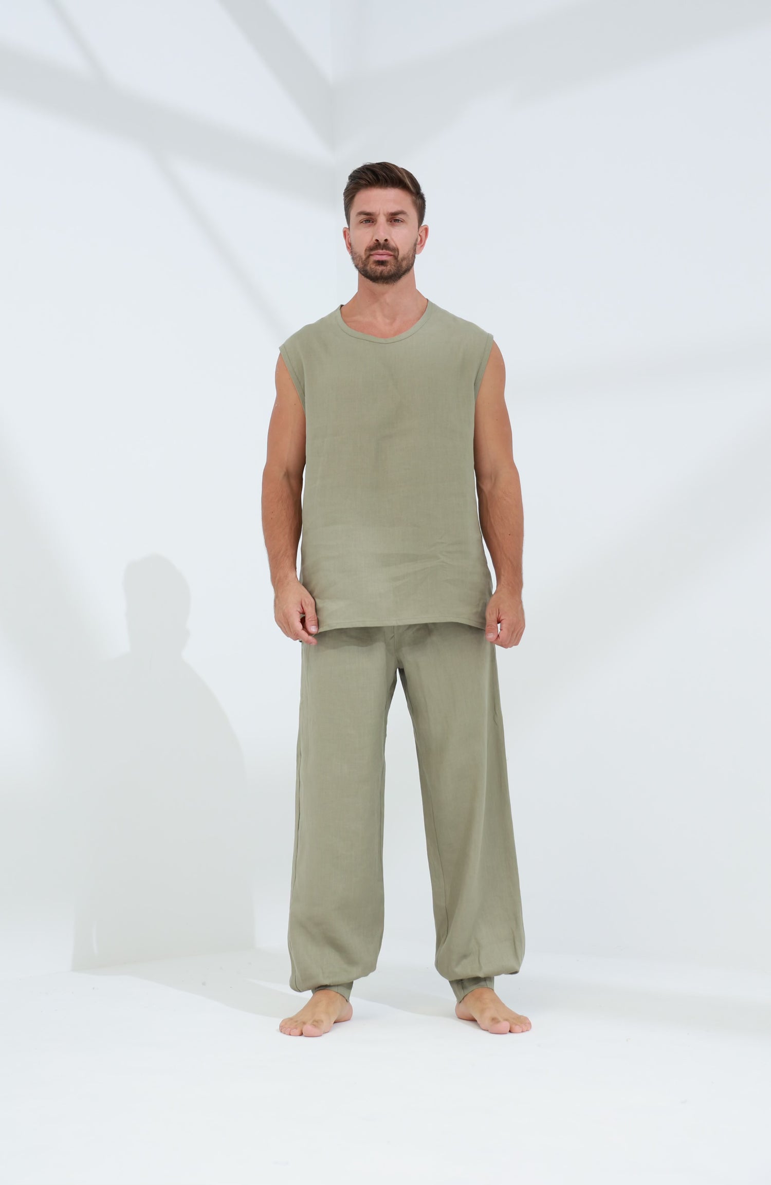 Commode Men's Relaxed Loose Fit 100% Linen Pants Green | G Linen World
