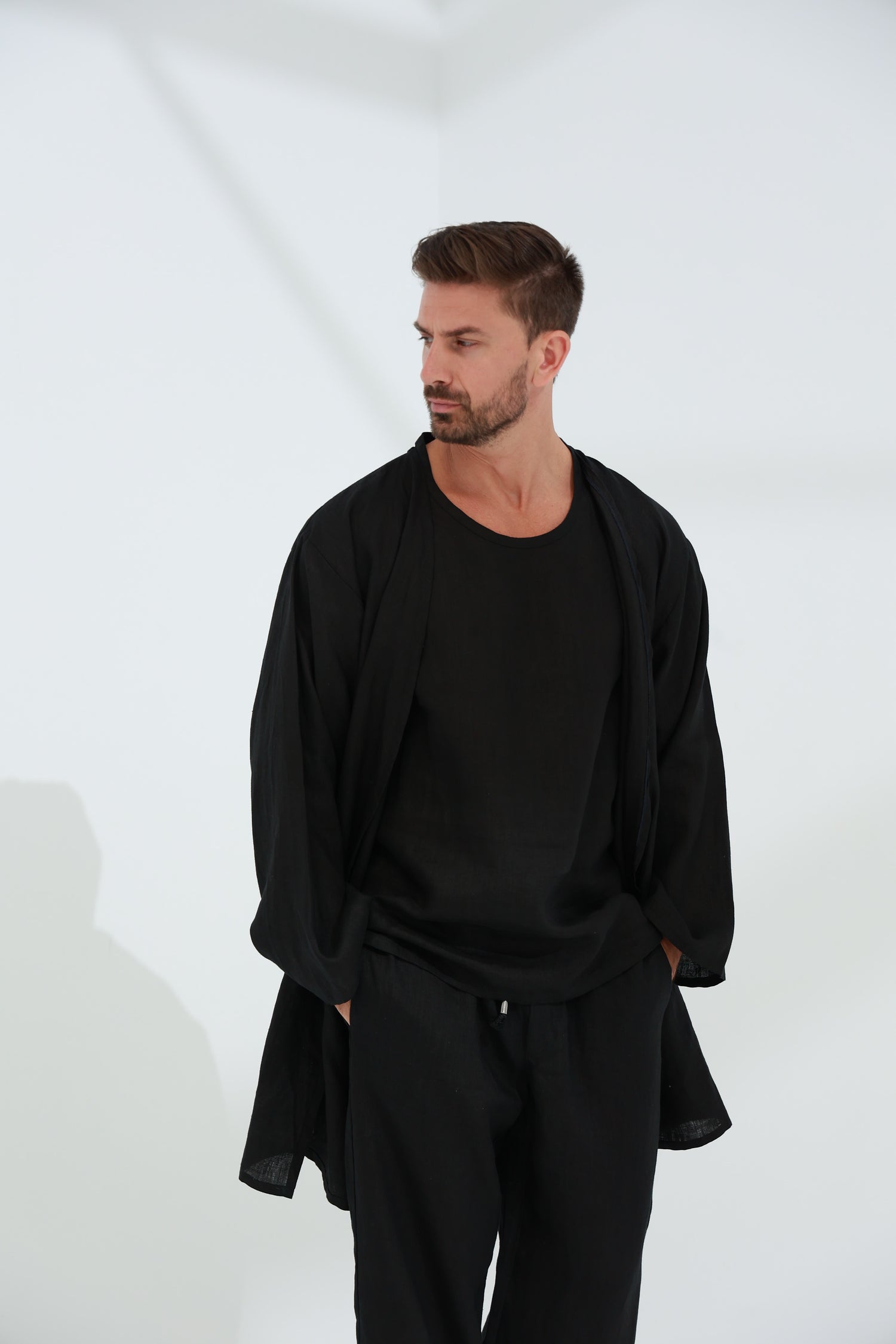 Leggera Men's Linen Cardigan Black - G Linen World