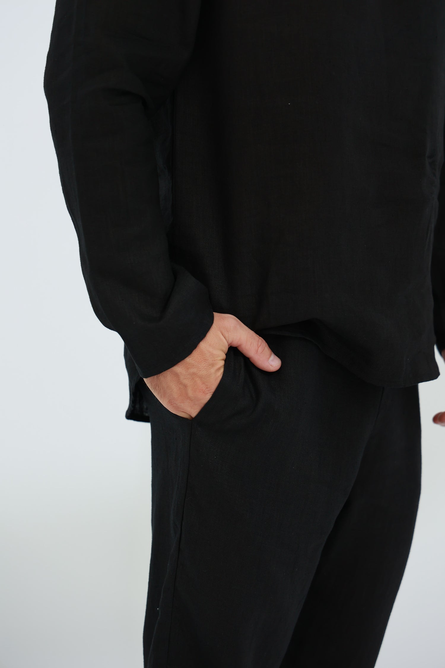 Ditta Men's 100% Linen Top Black | G Linen World