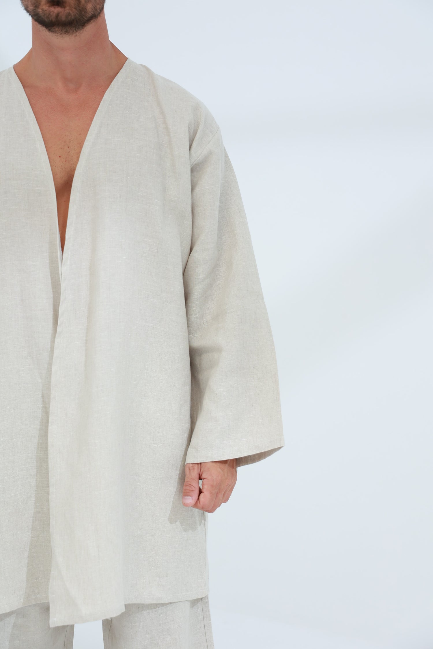 Leggera Men's Linen Cardigan Beige - G Linen World