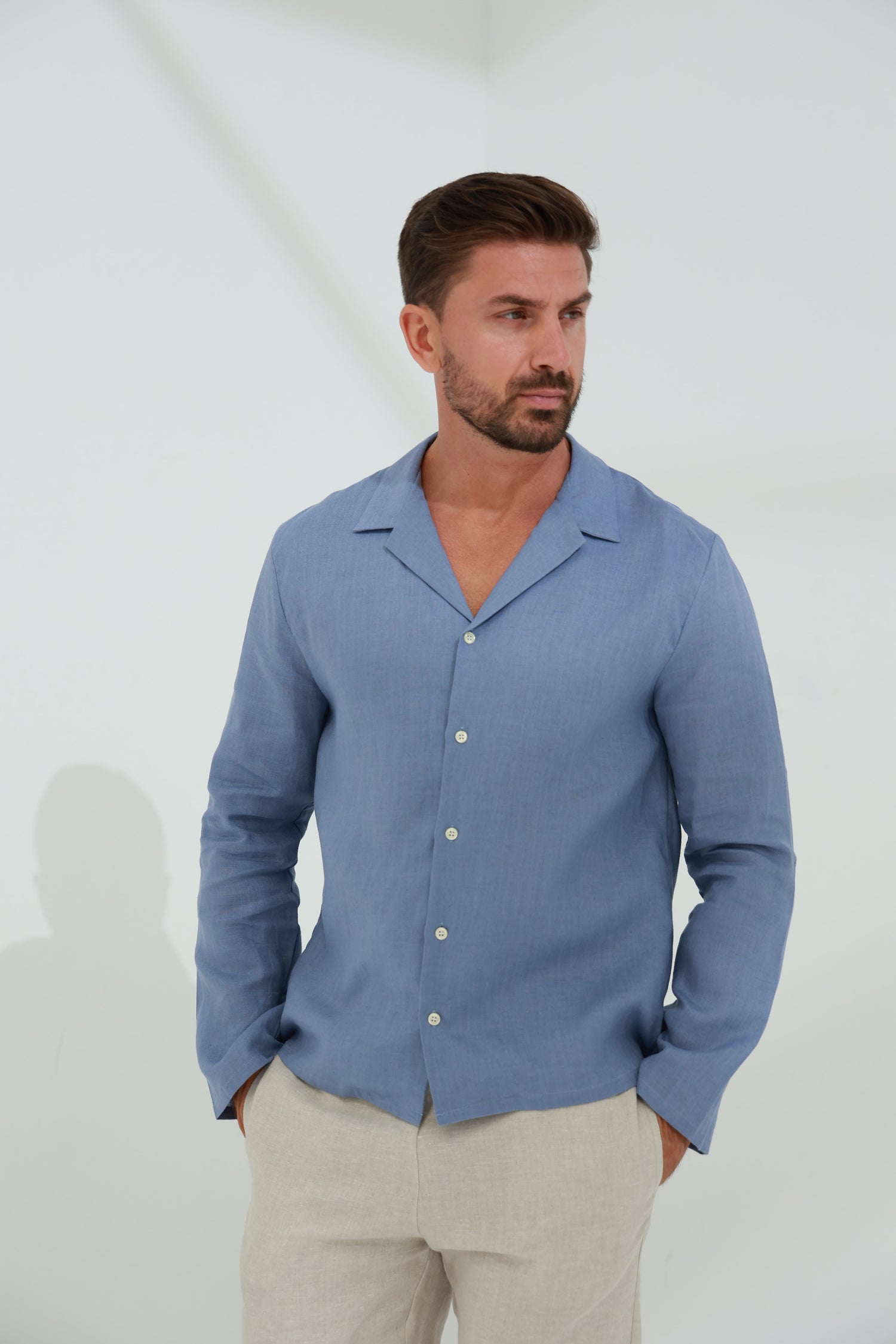 Occhi Men's 100% Linen Shirt - Blue