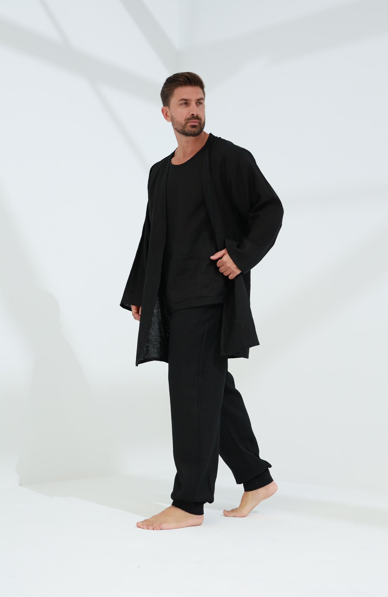 Leggera Men's Linen Cardigan Black - G Linen World