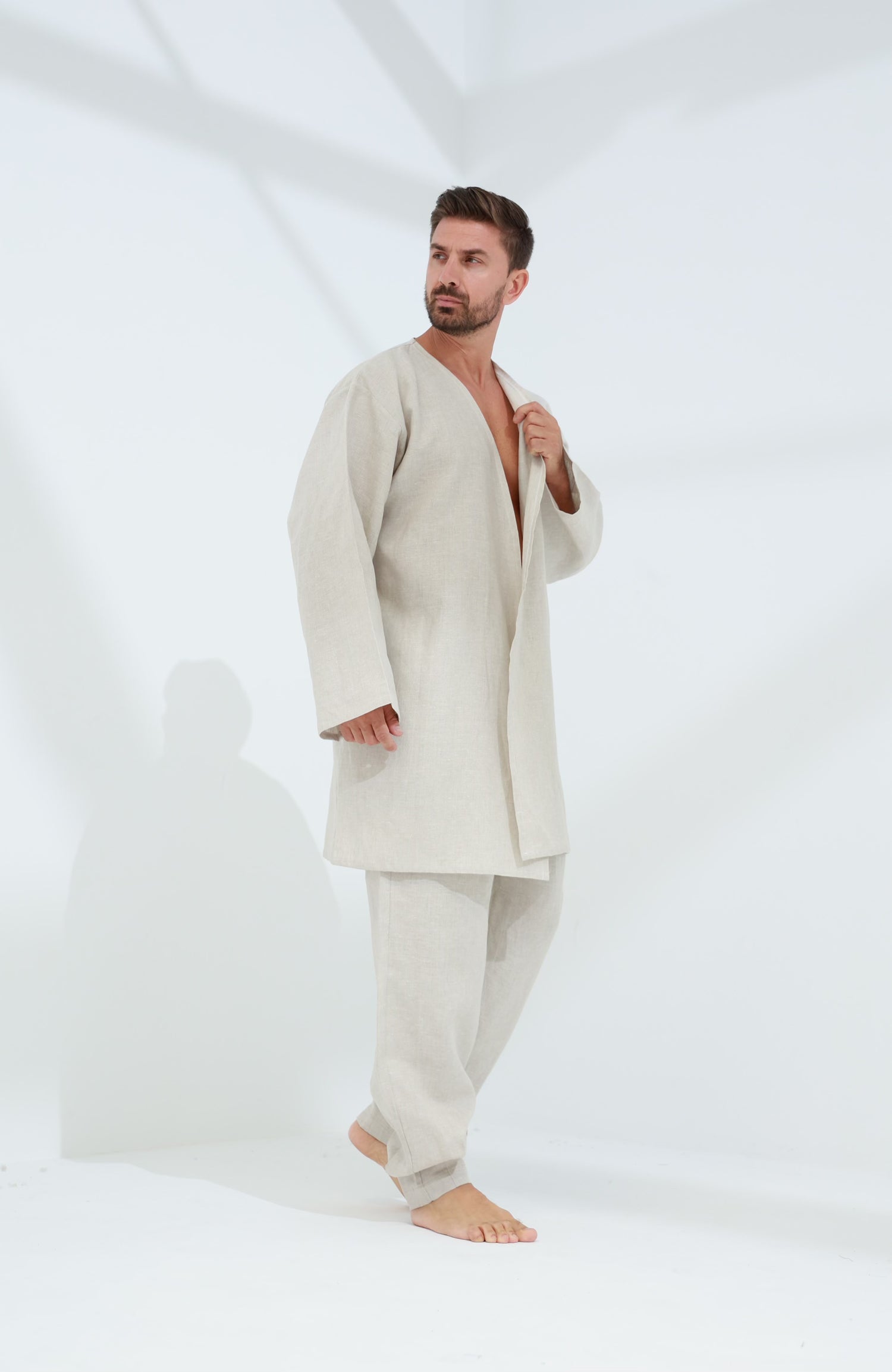 Leggera Men's Linen Cardigan Beige - G Linen World