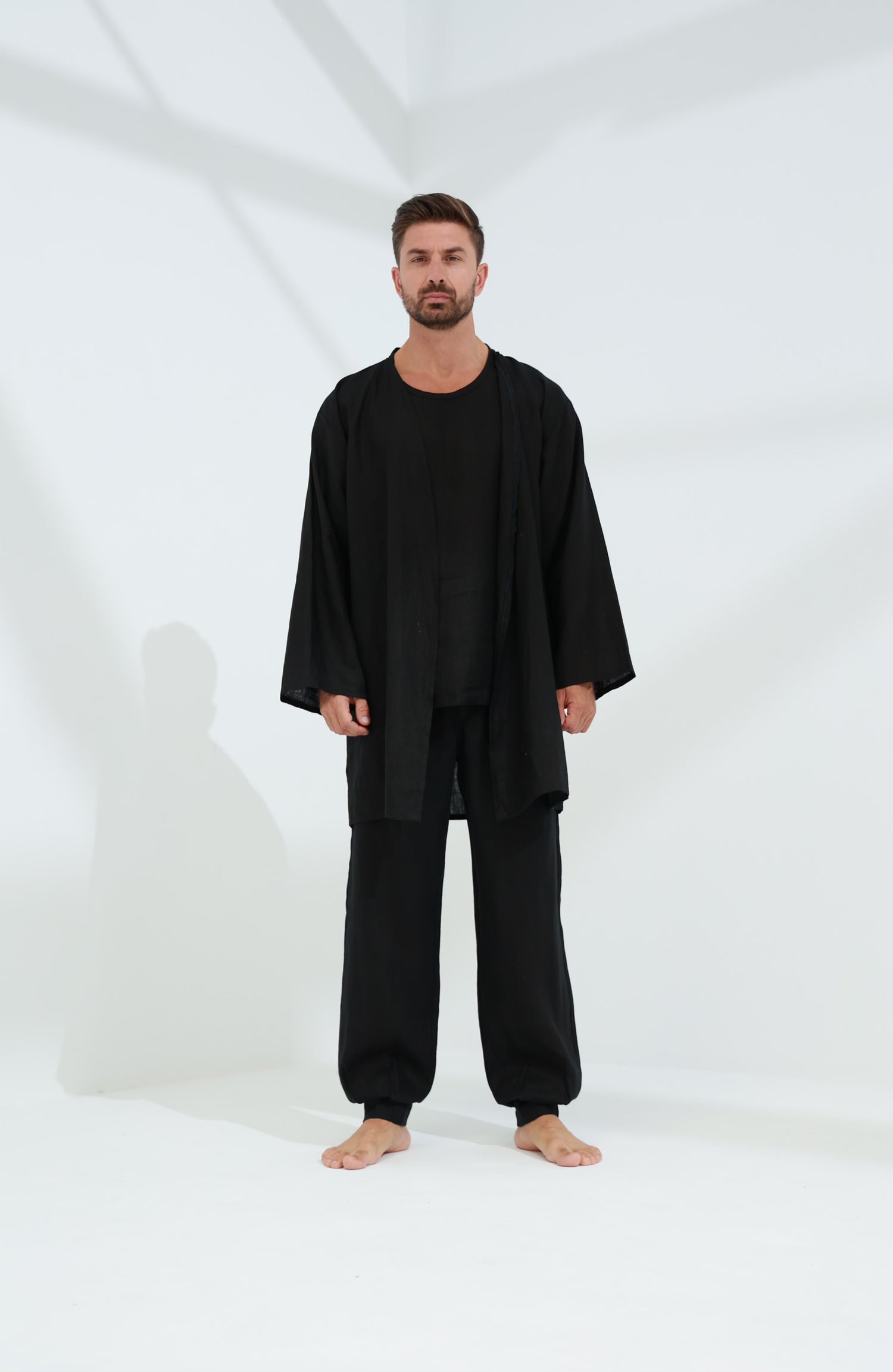 Leggera Men's Linen Cardigan Black - G Linen World