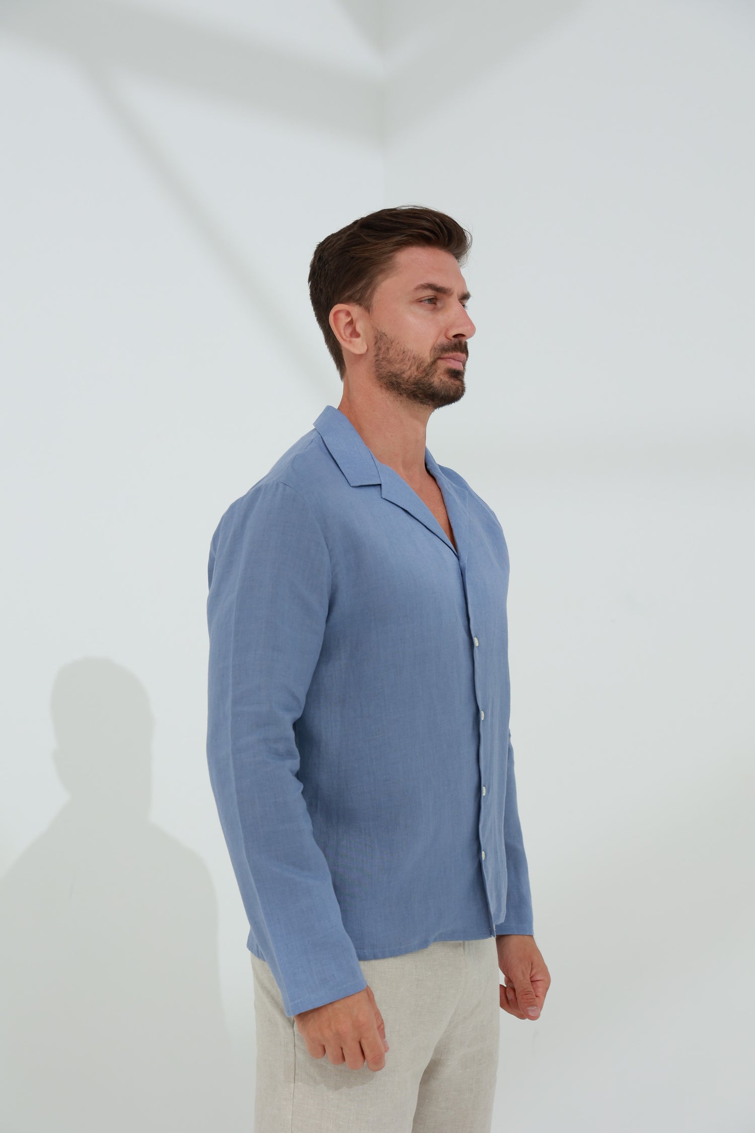 Occhi Men's 100% Linen Shirt - Blue
