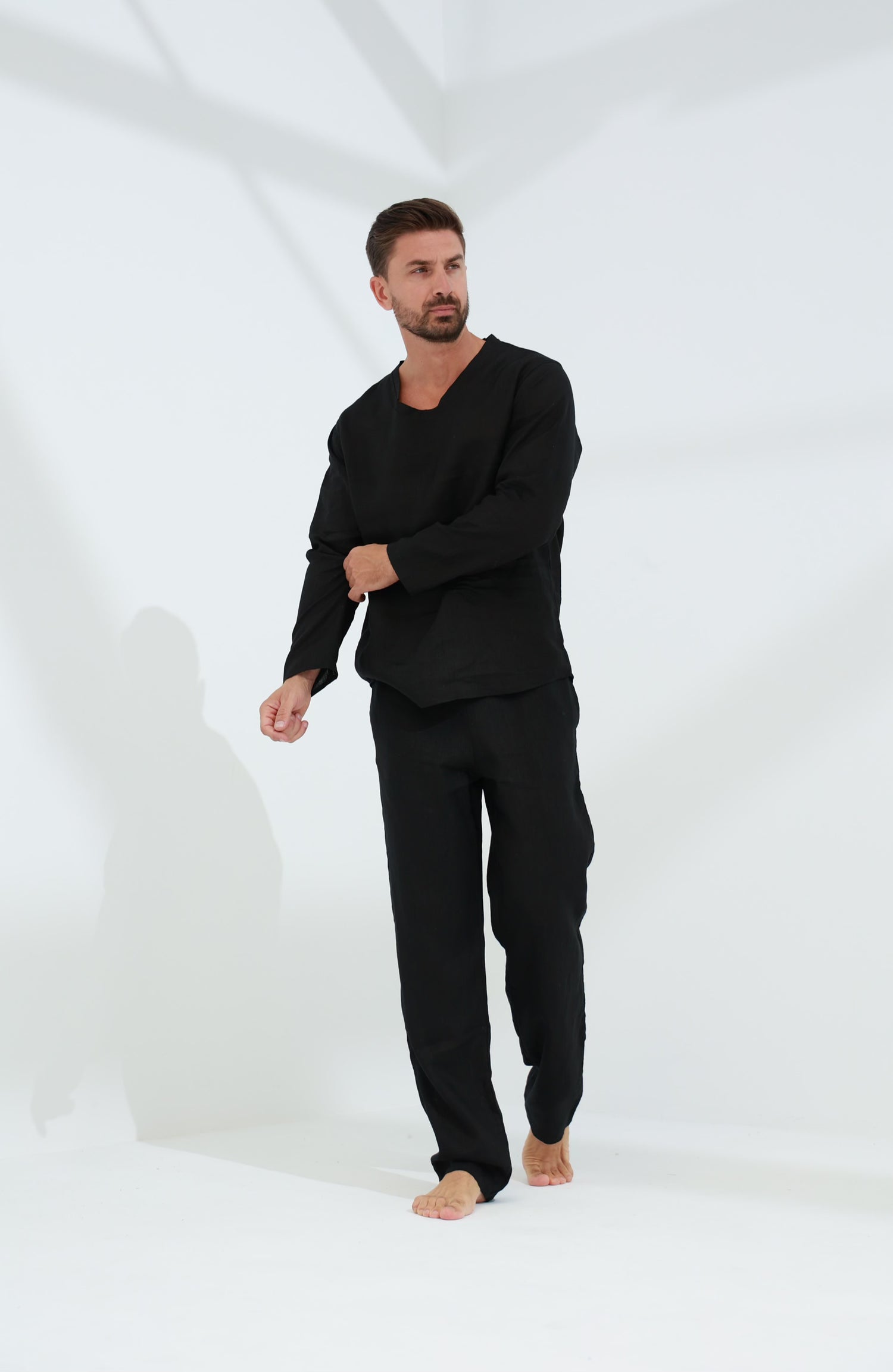 Ditta Men's 100% Linen Top Black | G Linen World