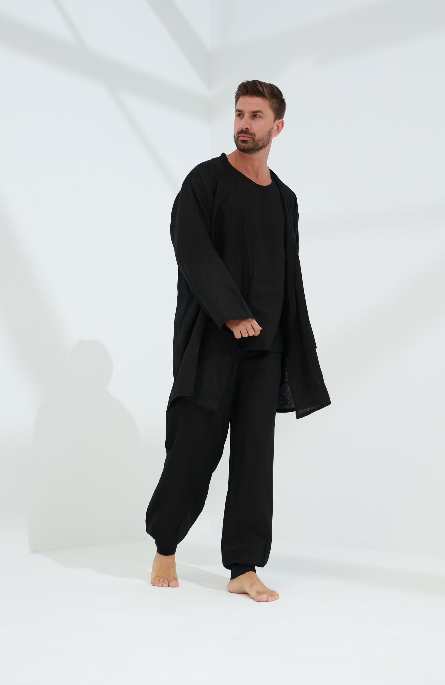 Leggera Men's Linen Cardigan Black - G Linen World