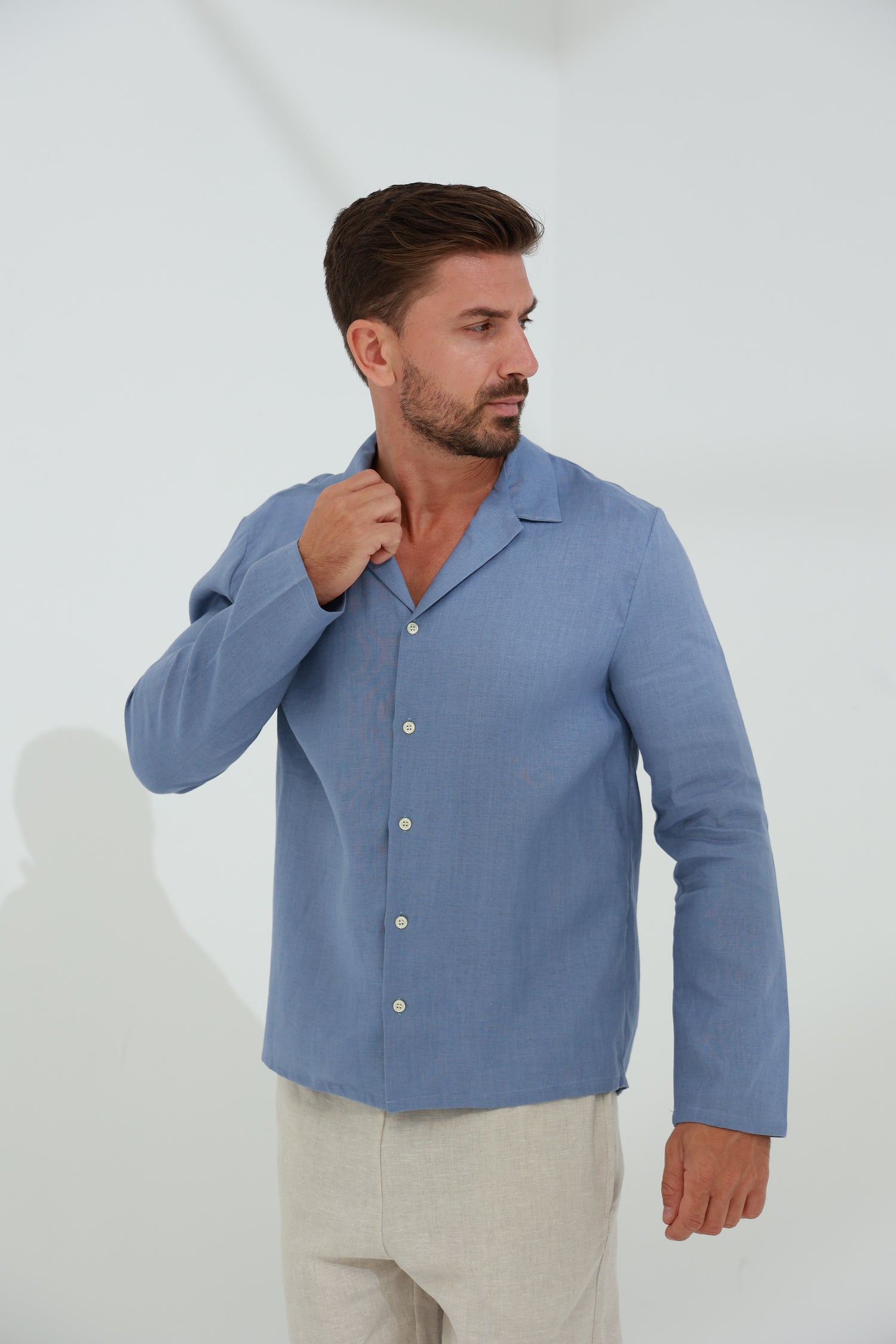 Occhi Men's 100% Linen Shirt - Blue