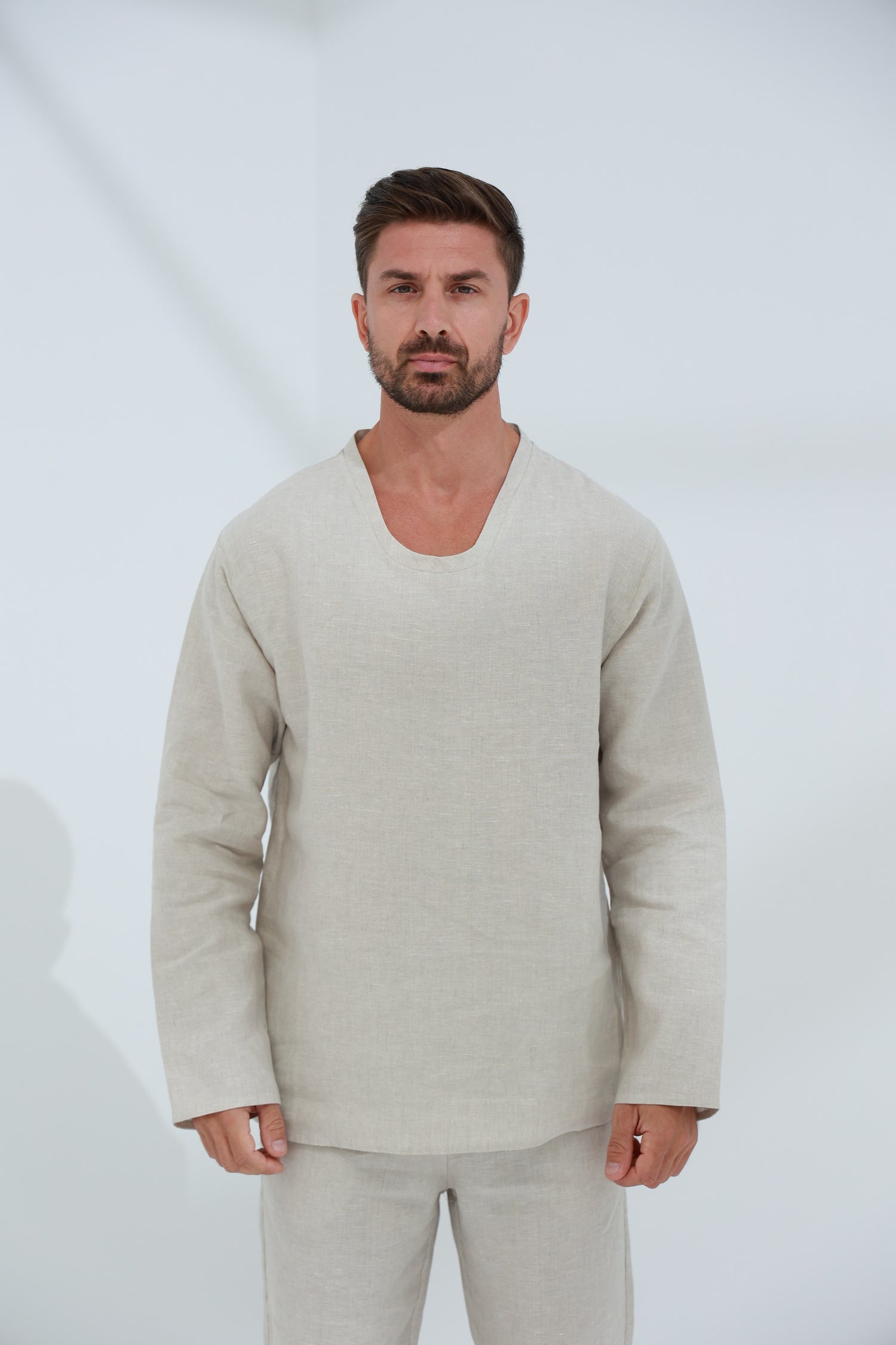 Ditta Men's 100% Linen Top in Beige | G Linen World