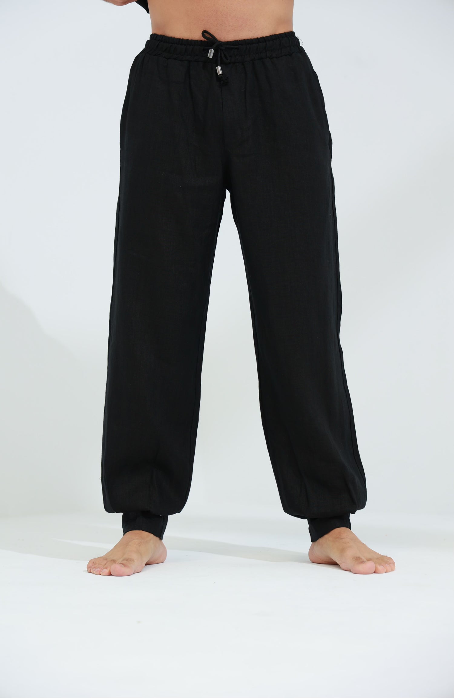 Commode Men's Relaxed Loose Fit 100% Linen Pants Black | G Linen World