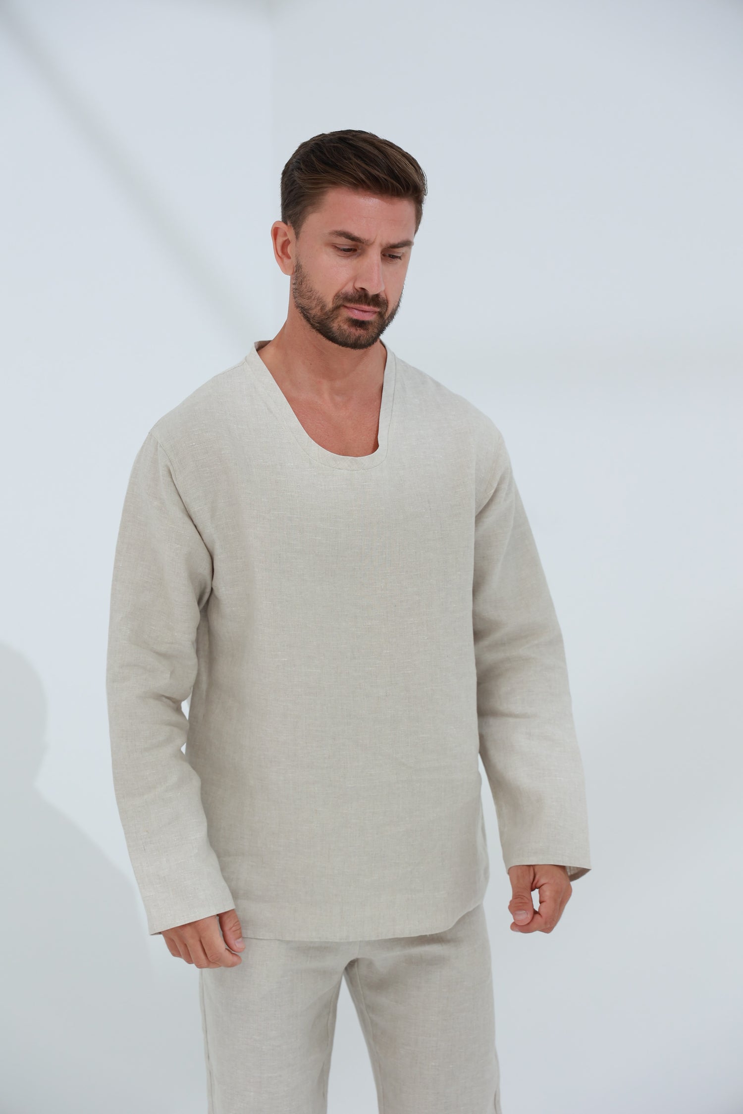 Ditta Men's 100% Linen Top in Beige | G Linen World