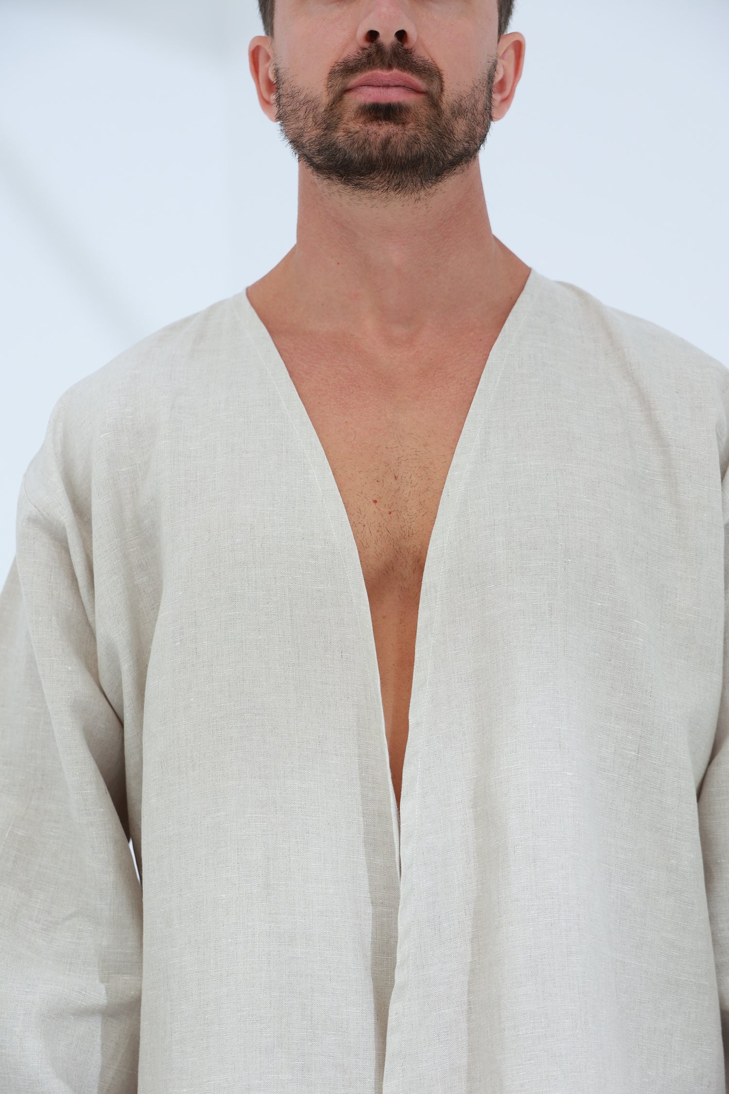 Leggera Men's Linen Cardigan Beige - G Linen World