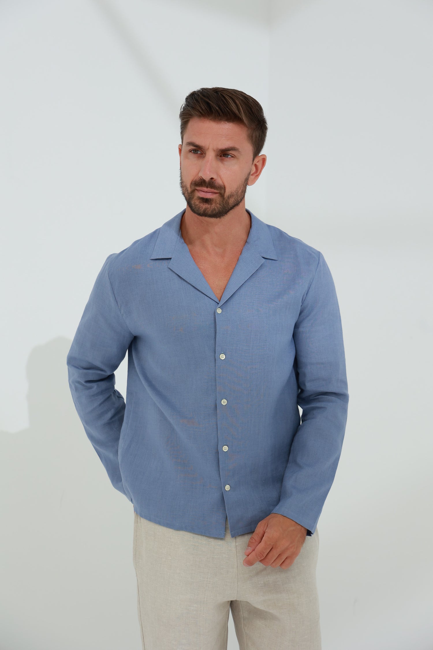 Occhi Men's 100% Linen Shirt - Blue