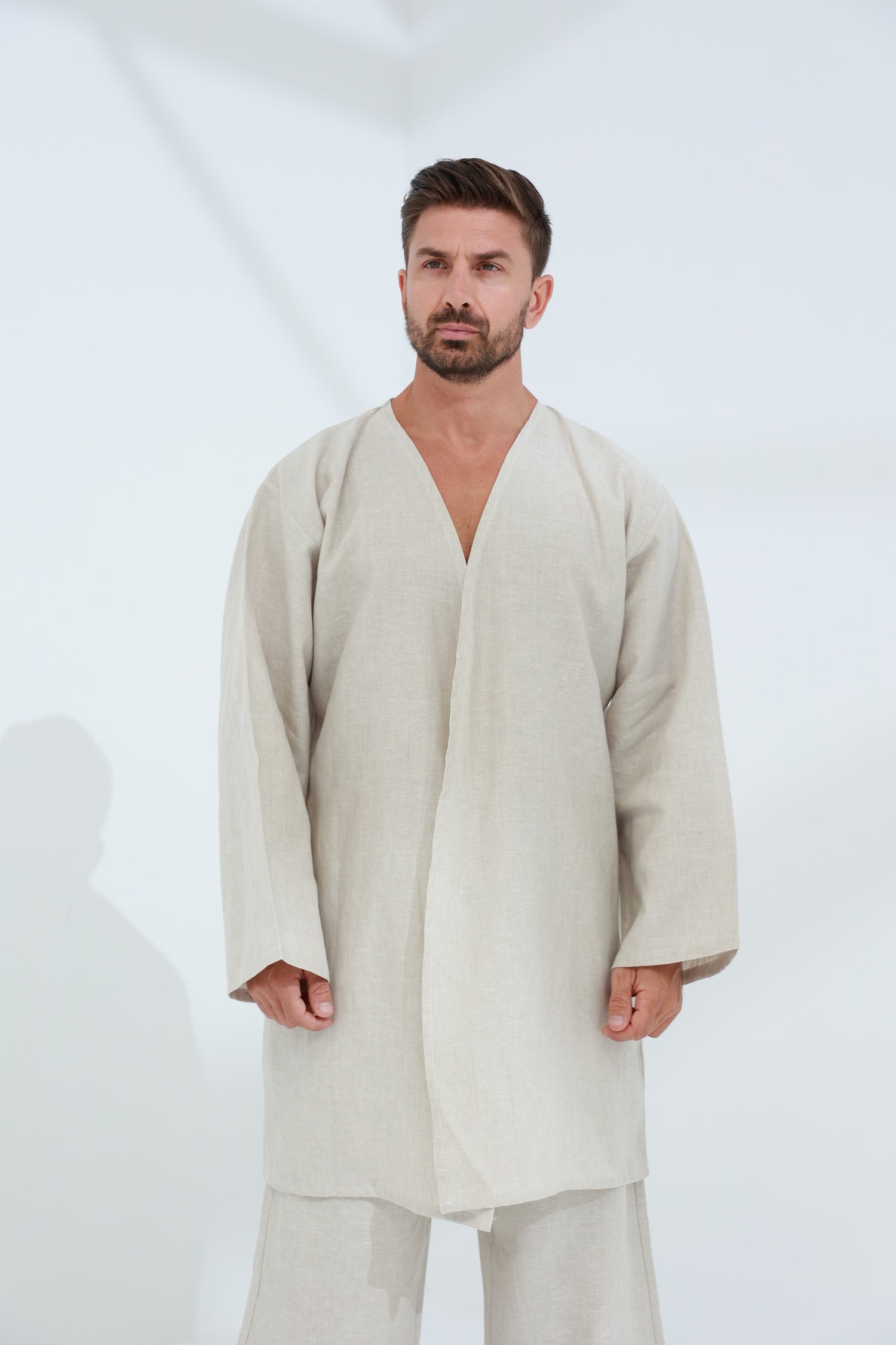 Leggera Men's Linen Cardigan Beige - G Linen World