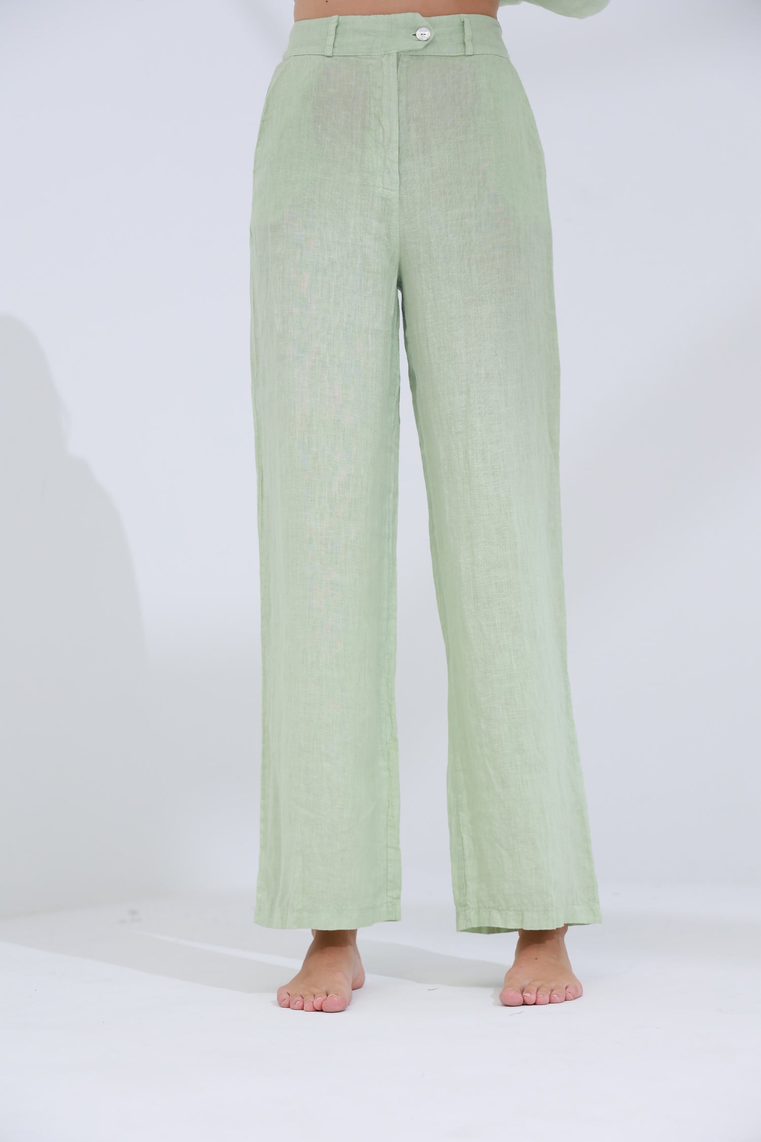Armonia Straight Leg Linen Pants Verdino | G Linen World