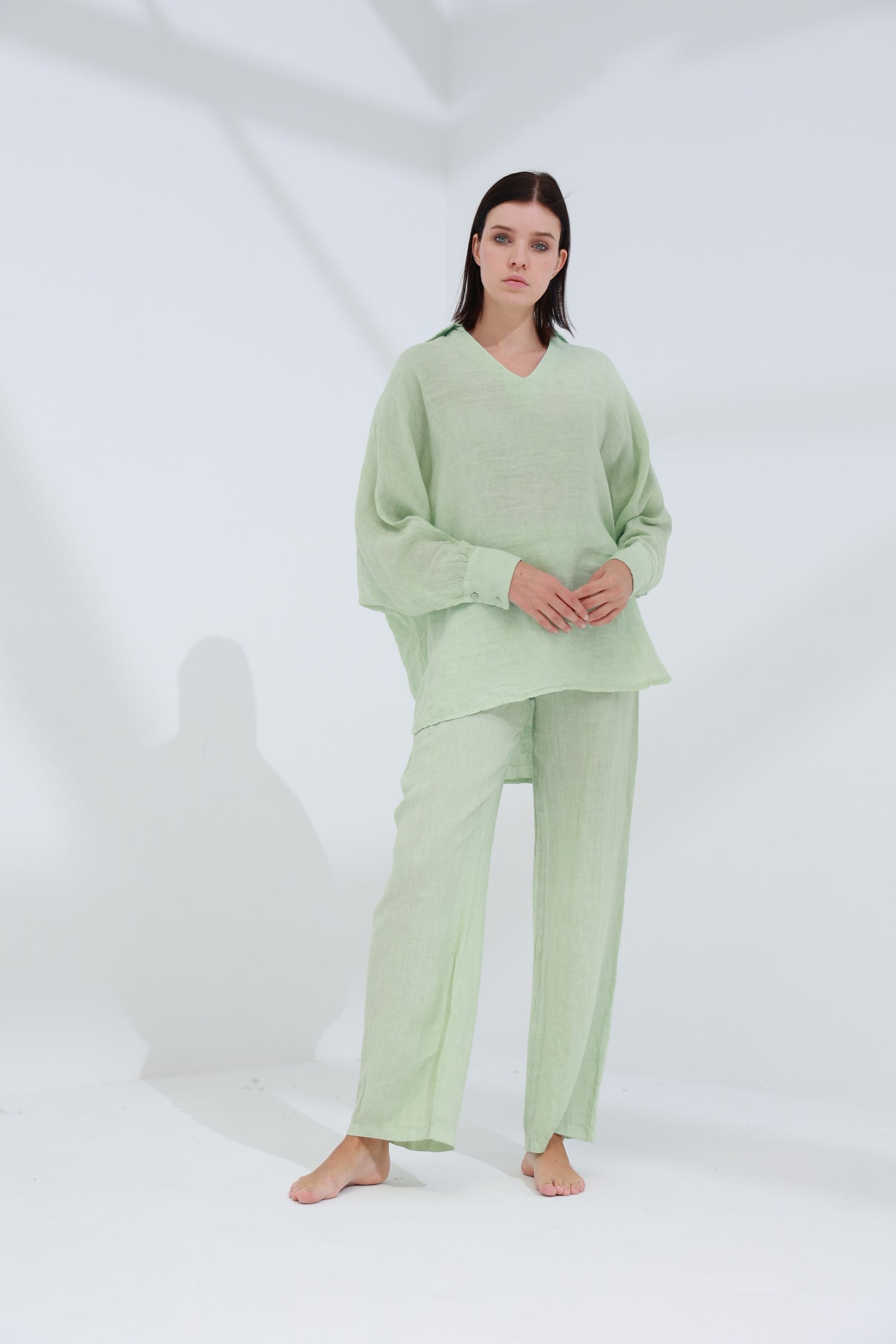 Armonia Straight Leg Linen Pants Verdino | G Linen World