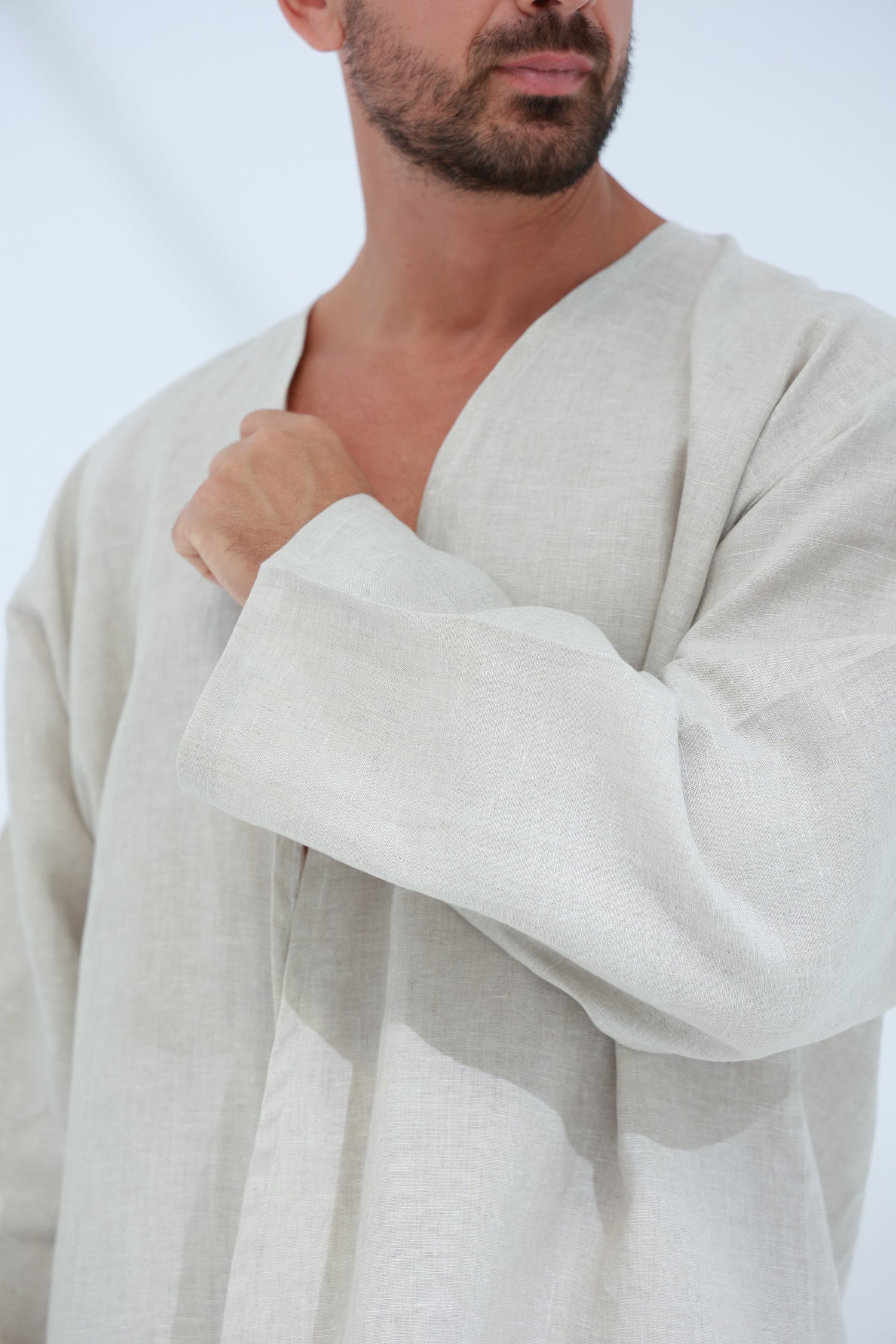 Leggera Men's Linen Cardigan Beige - G Linen World