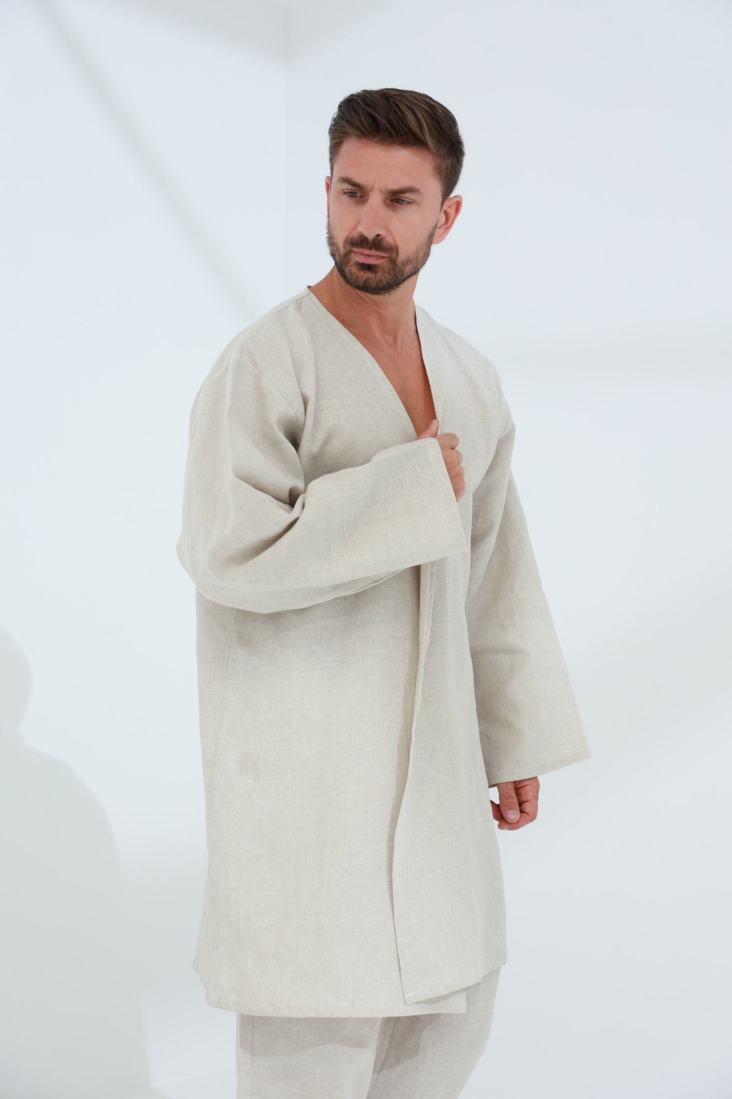 Leggera Men's Linen Cardigan Beige - G Linen World