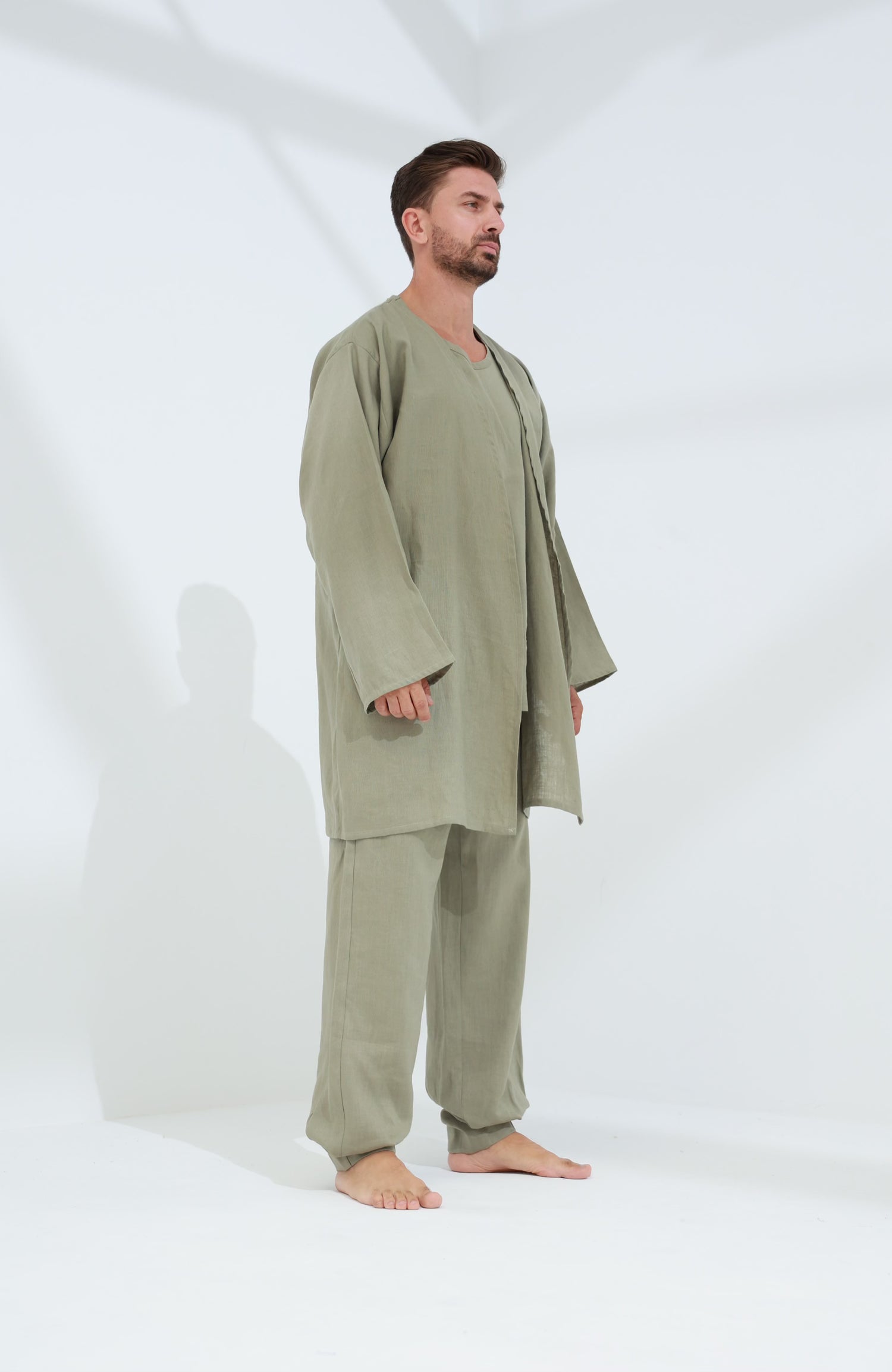 Leggera Men's Linen Cardigan Green - G Linen World