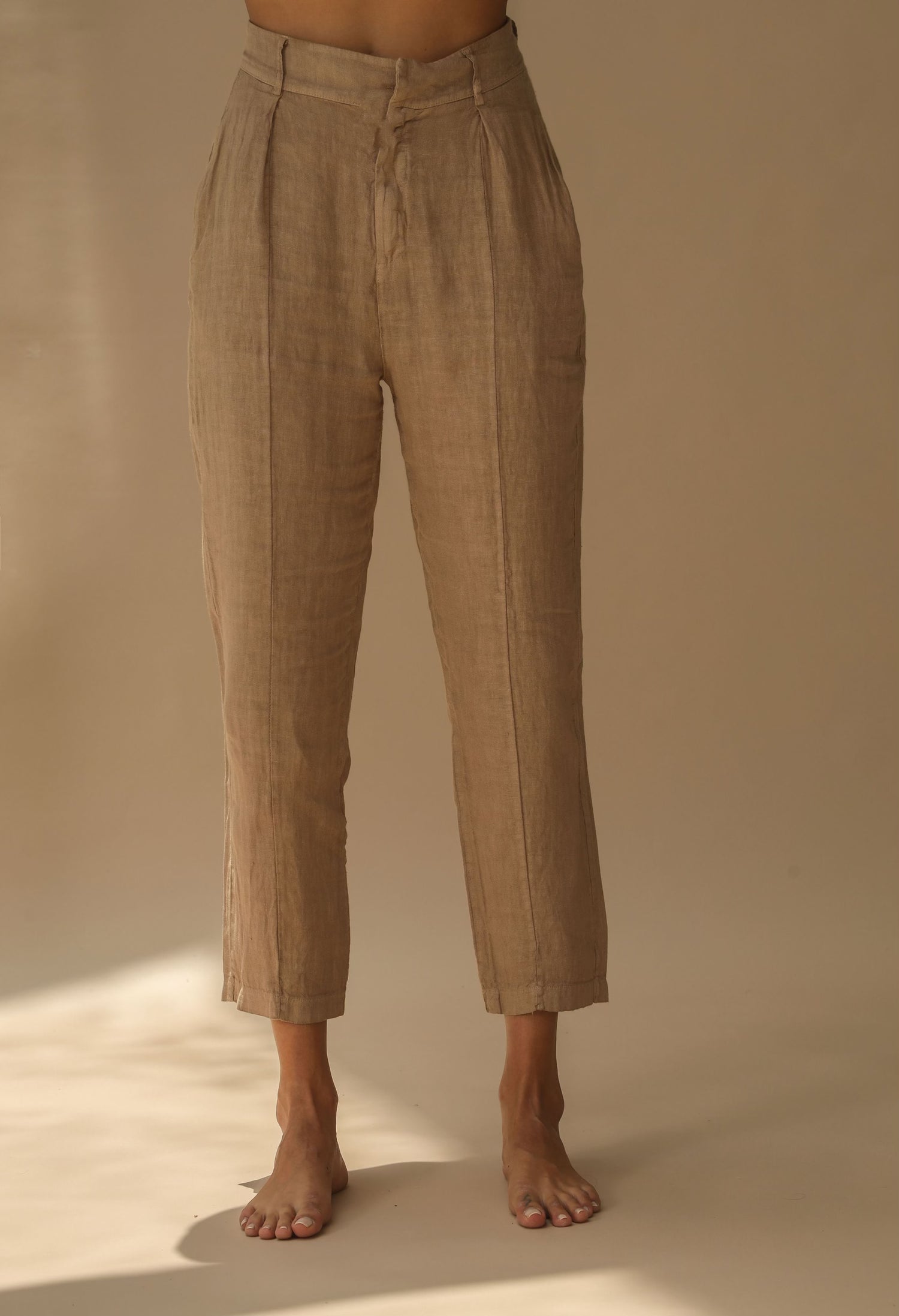 Fiamma Pure Linen Cigarette Leg Trousers in Cammello | G Linen World