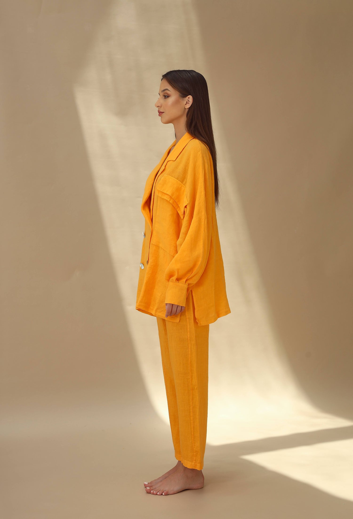 Fiamma Pure Linen Double Breasted Blazer in Mandarine | G Linen World