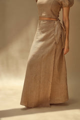 Tocco Pure Linen Wrap Skirt in Cammello | G Linen World