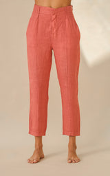 Fiamma Pure Linen Cigarette Leg Trousers in Pepe Rosa | G Linen World
