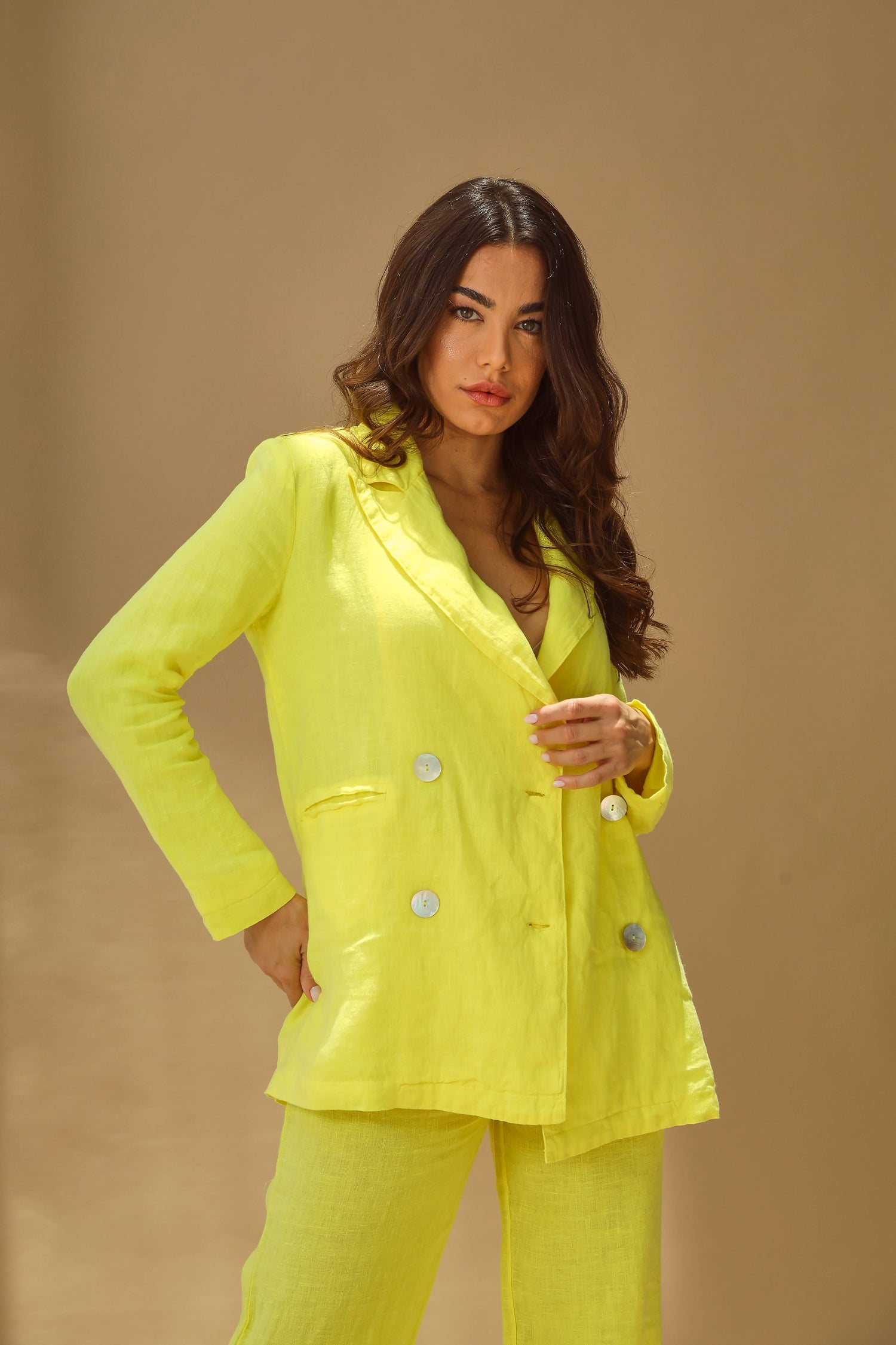 Sole Pure Linen Oversized Blazer in Giallo | G Linen World