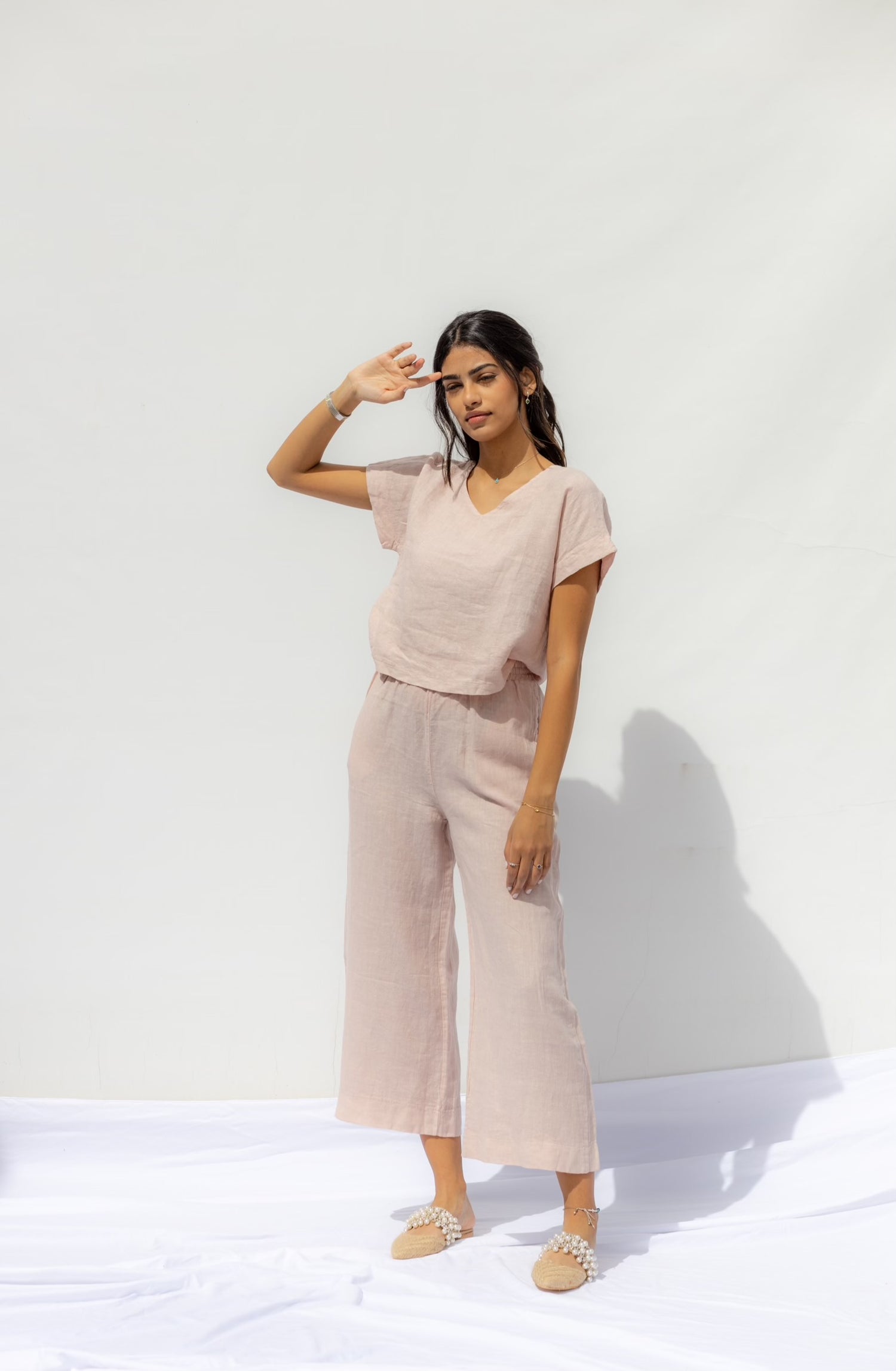 Light Pink Oia Short Sleeves Co-Ord Top - Cipria