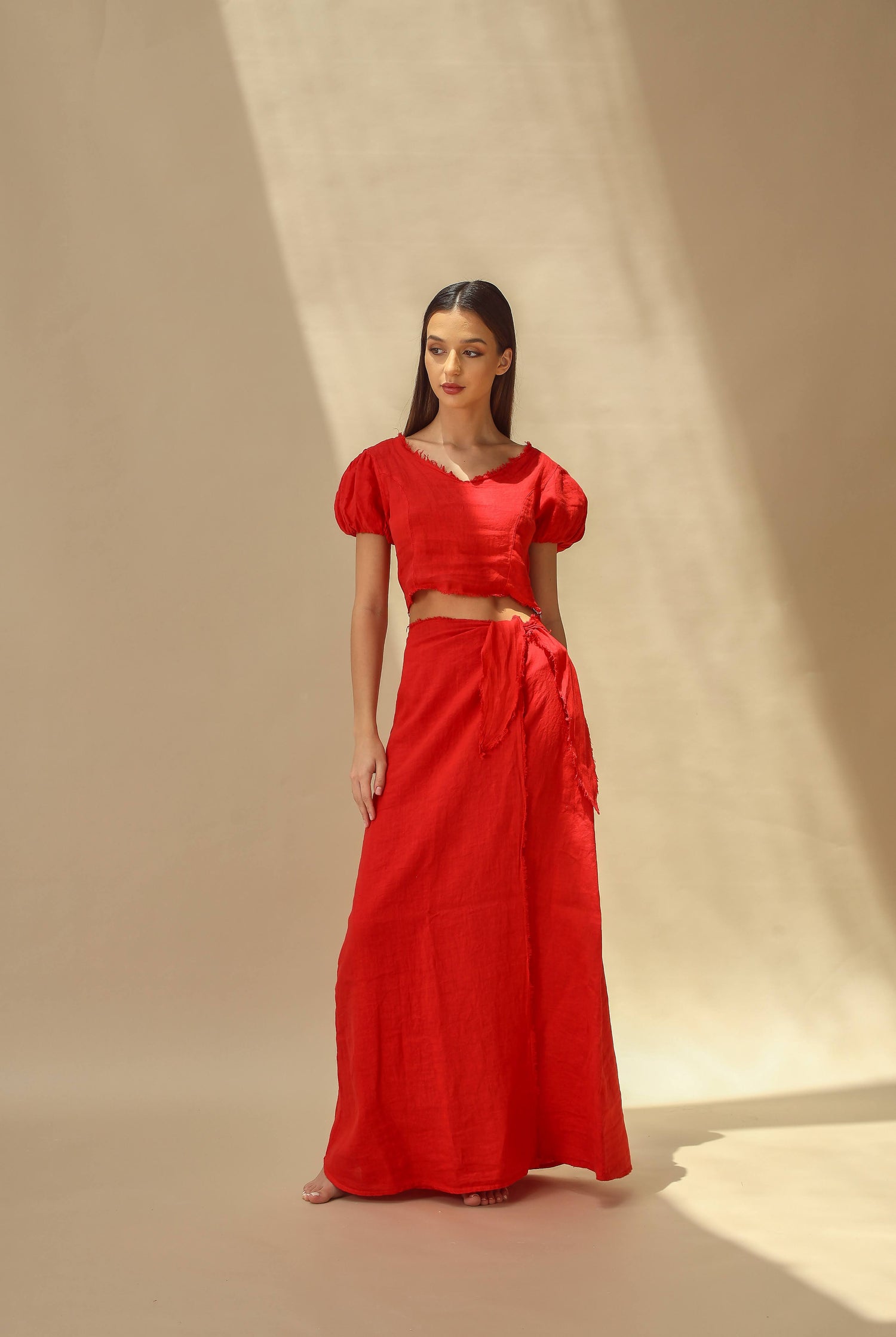 Tocco Pure Linen Wrap Skirt in Rosso | G Linen World