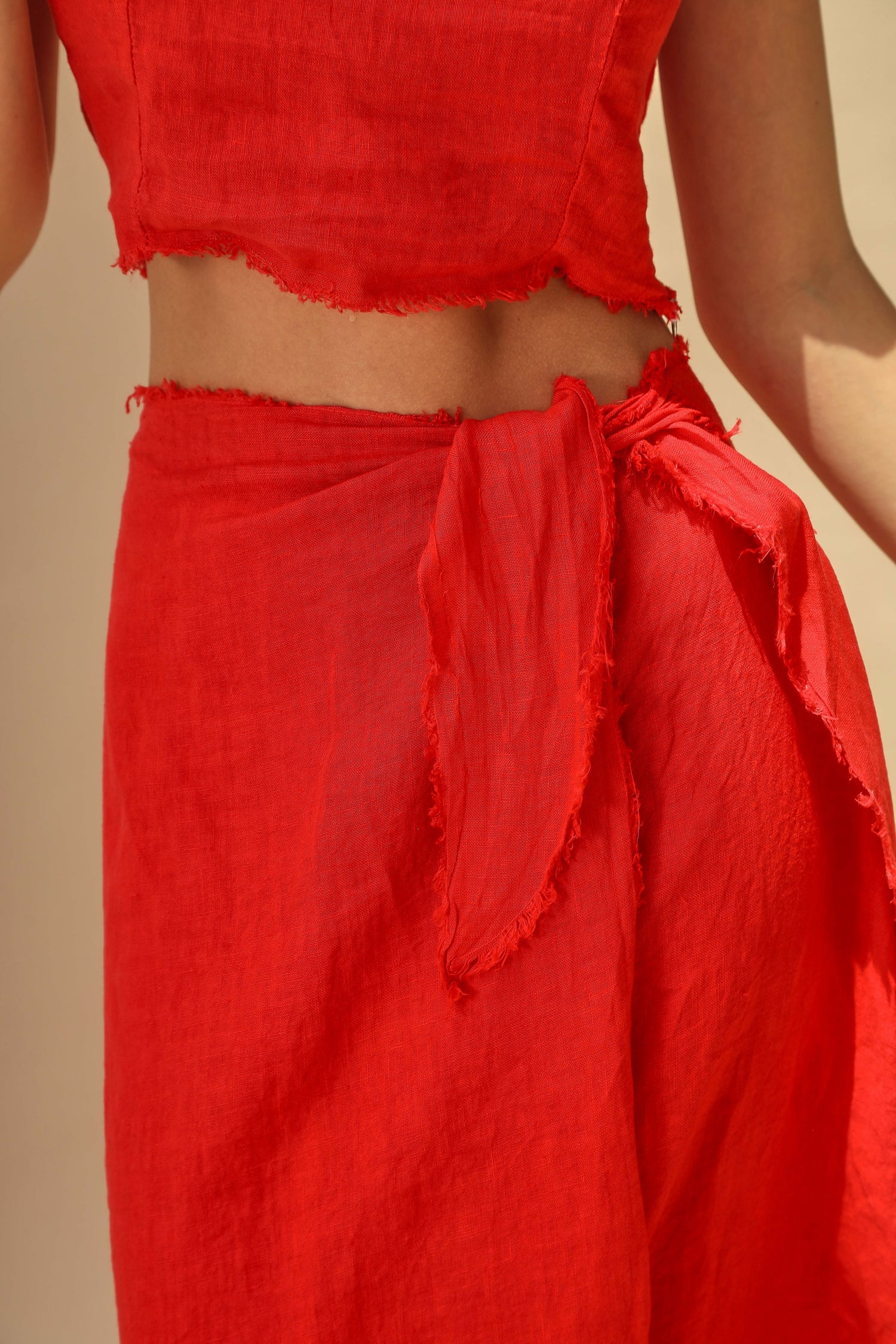 Tocco Pure Linen Wrap Skirt in Rosso | G Linen World