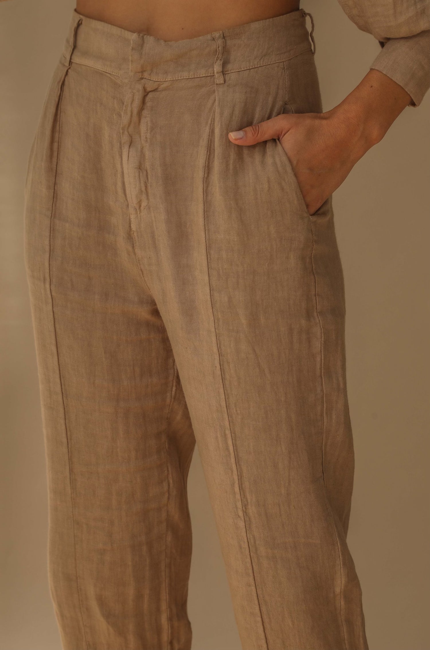 Fiamma Pure Linen Cigarette Leg Trousers in Cammello | G Linen World